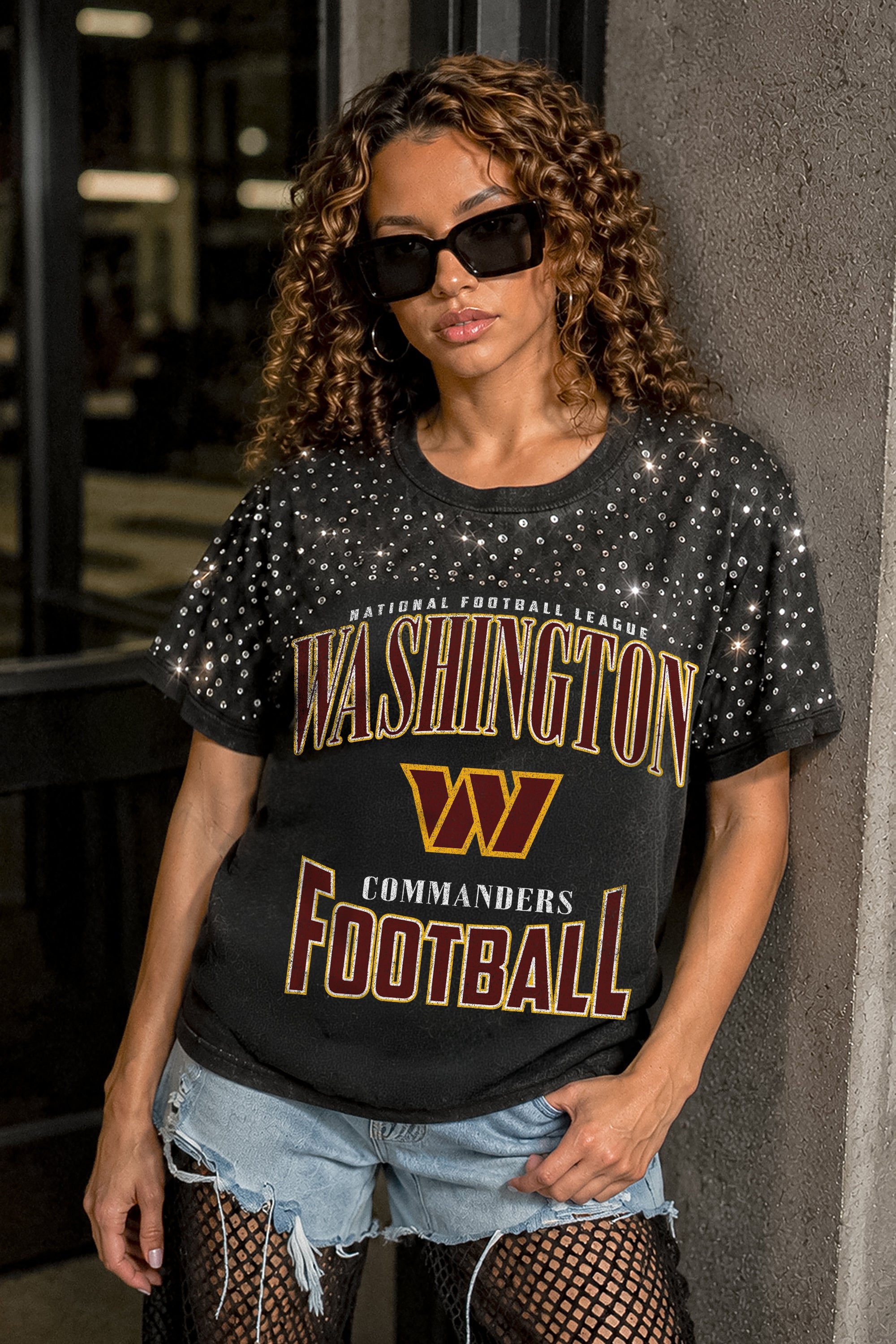 WASHINGTON COMMANDERS IN THE ZONE VINTAGE WASH RHINESTONE TEE