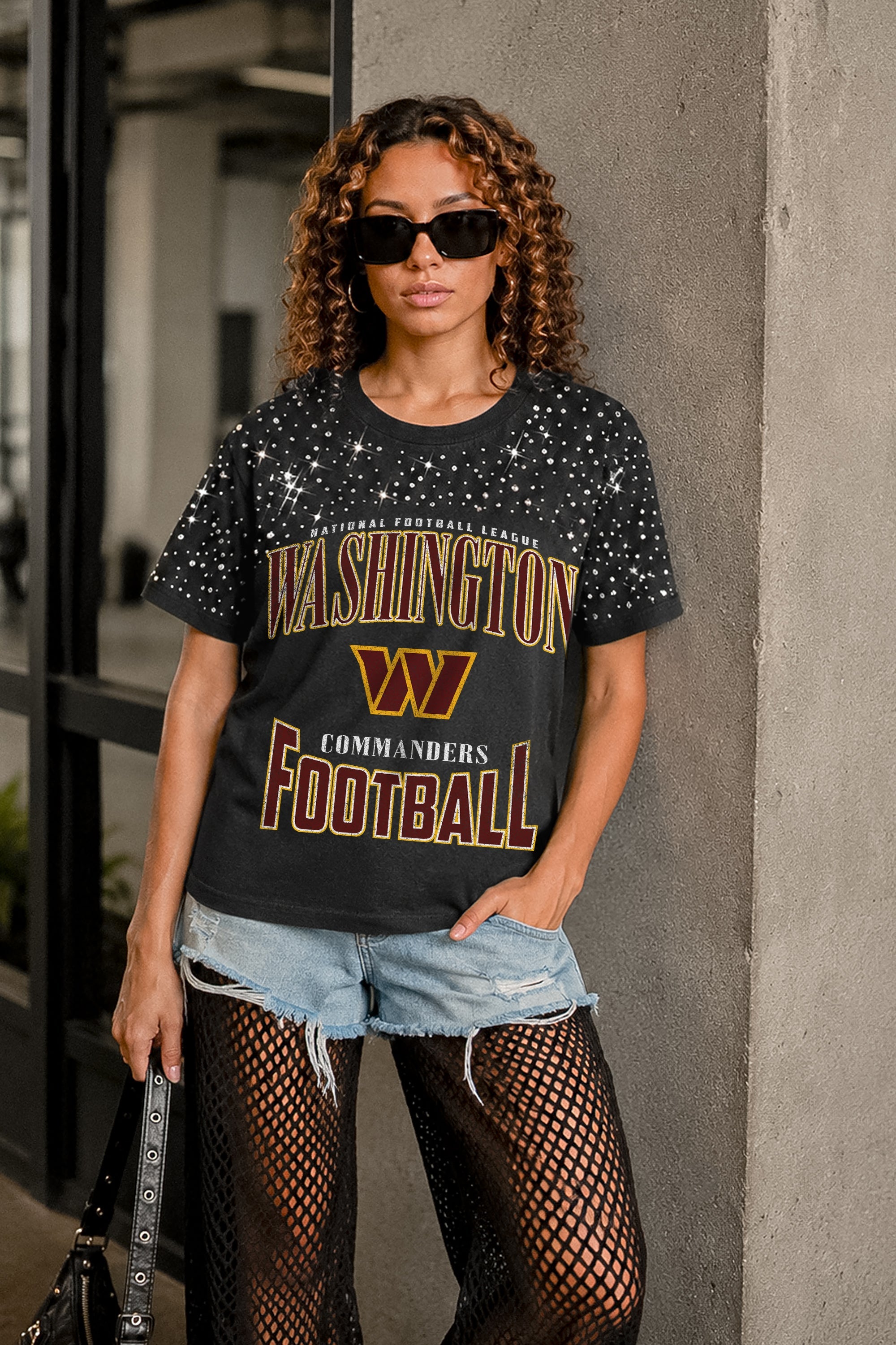 WASHINGTON COMMANDERS IN THE ZONE VINTAGE WASH RHINESTONE TEE
