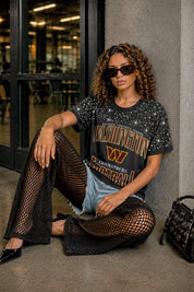 WASHINGTON COMMANDERS IN THE ZONE VINTAGE WASH RHINESTONE TEE