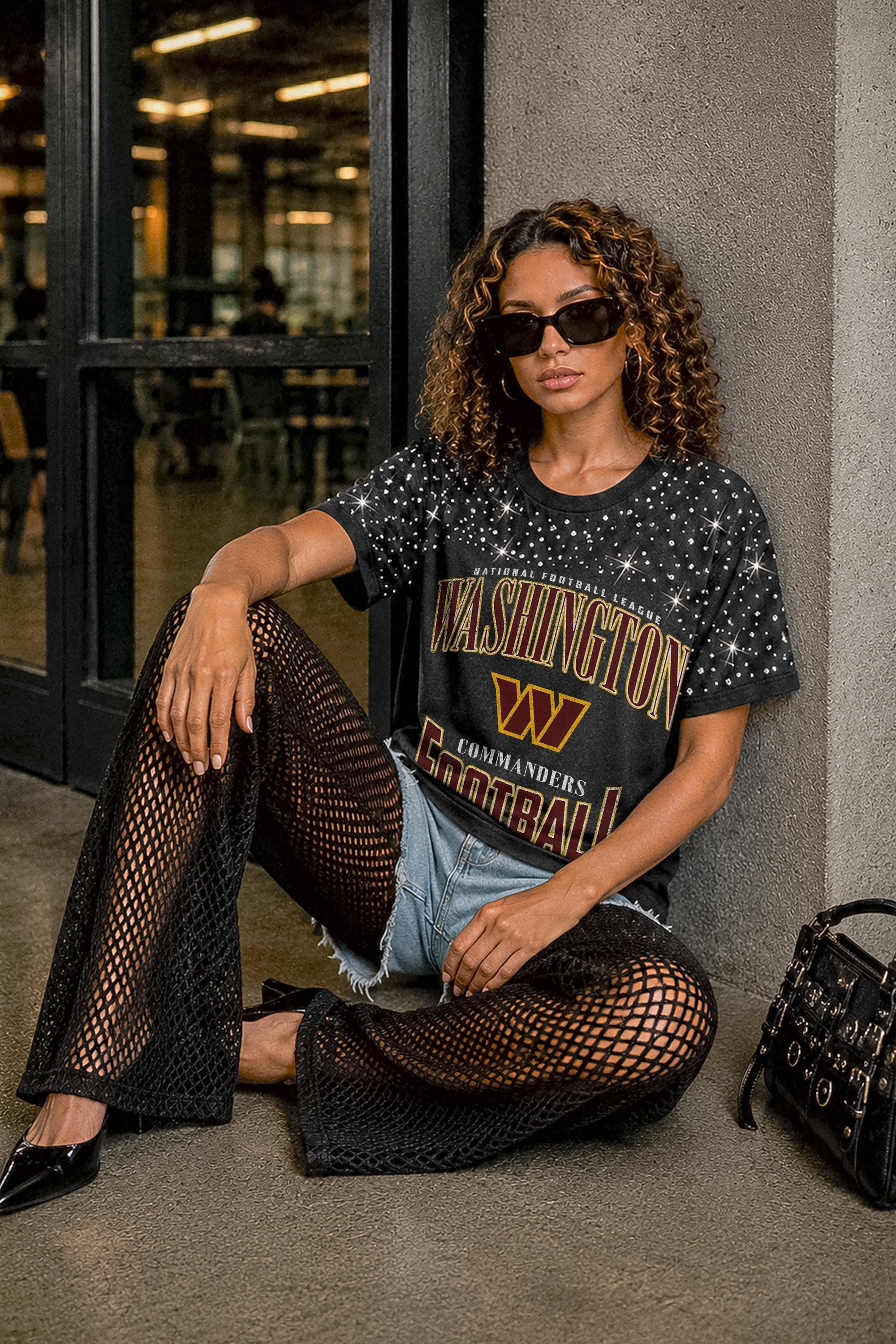 WASHINGTON COMMANDERS IN THE ZONE VINTAGE WASH RHINESTONE TEE