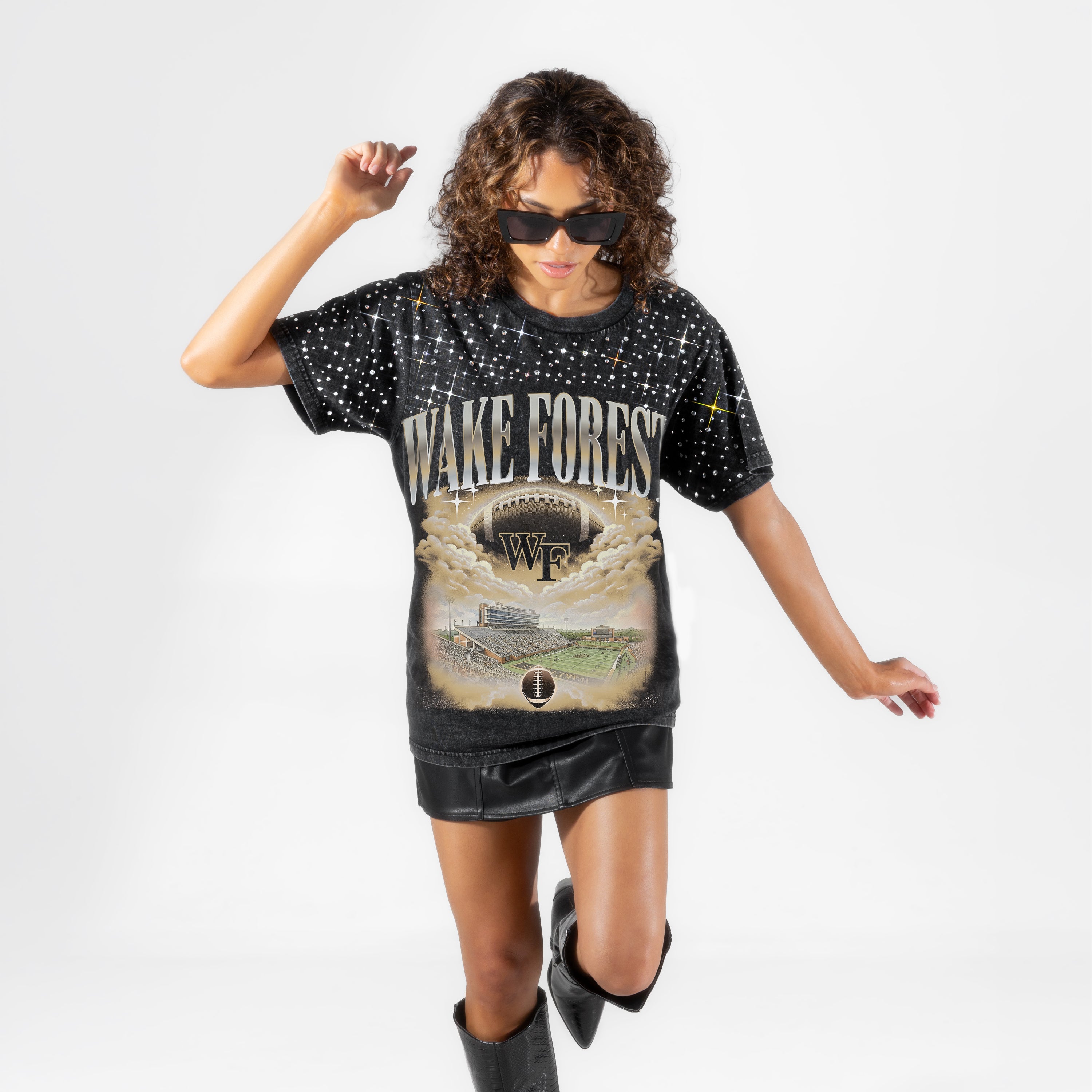 WAKE FOREST DEMON DEACONS SKY'S THE LIMIT VINTAGE WASH RHINESTONE TEE