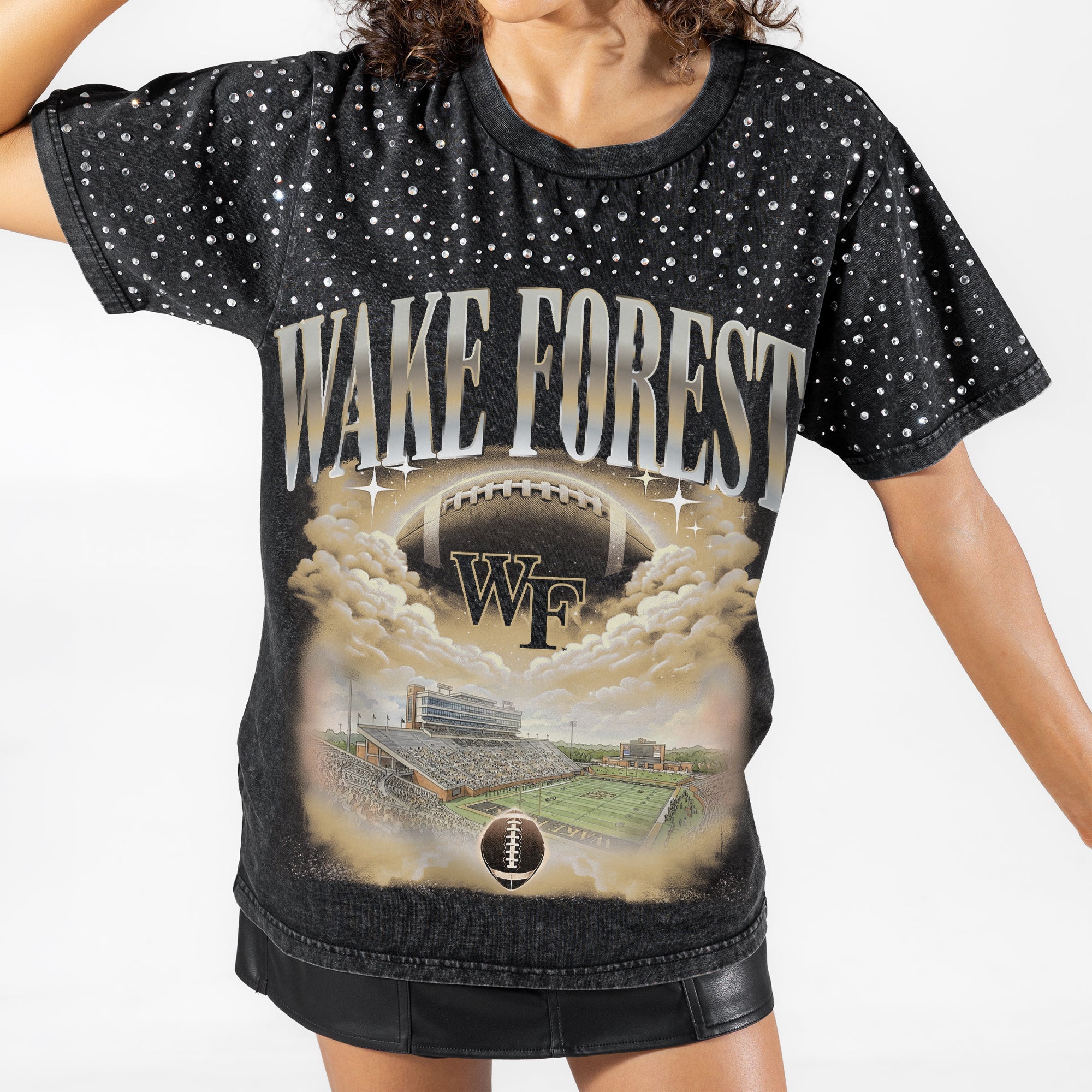 WAKE FOREST DEMON DEACONS SKY'S THE LIMIT VINTAGE WASH RHINESTONE TEE