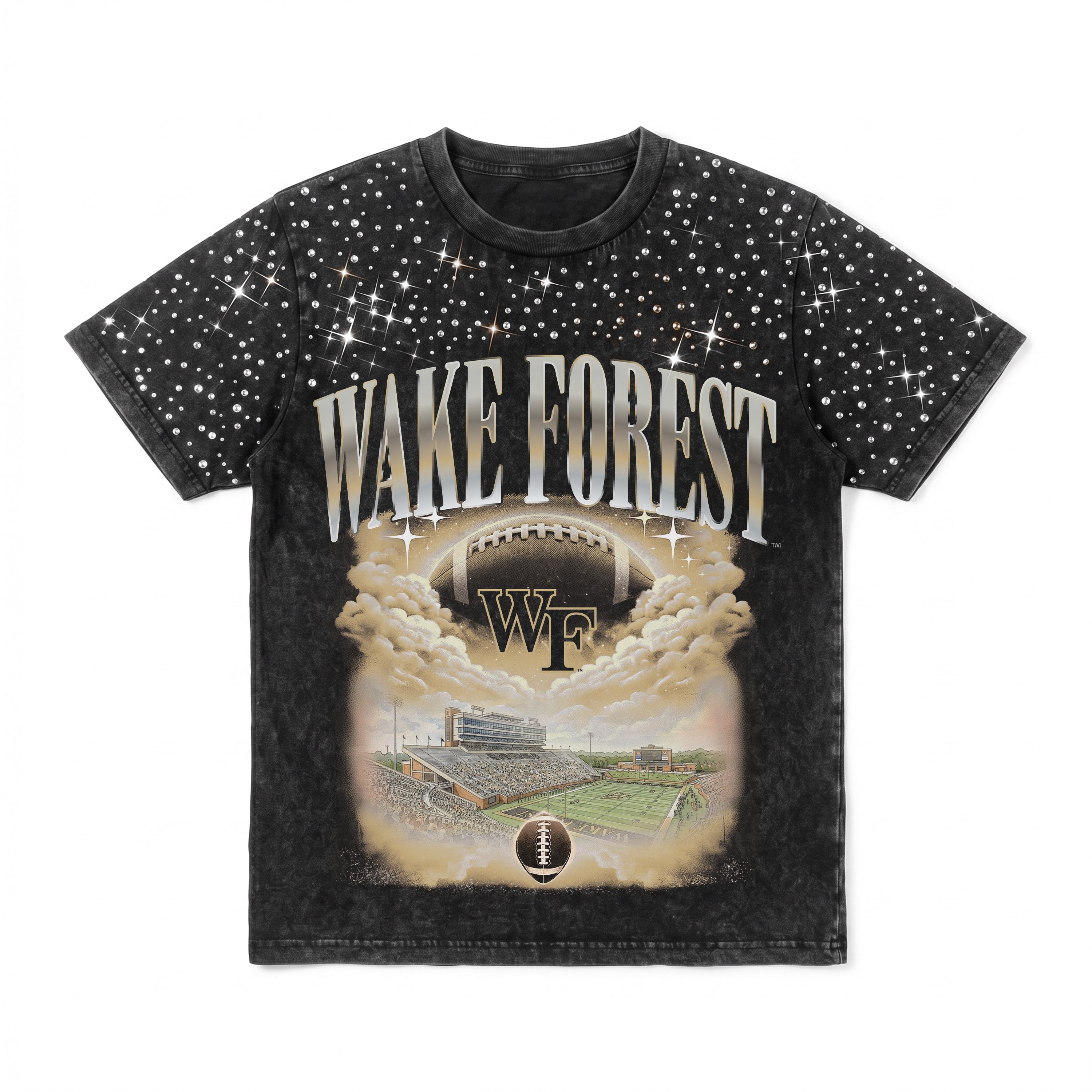 WAKE FOREST DEMON DEACONS SKY'S THE LIMIT VINTAGE WASH RHINESTONE TEE