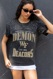 WAKE FOREST DEMON DEACONS IN THE ZONE VINTAGE WASH RHINESTONE TEE