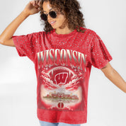WISCONSIN BADGERS SKY'S THE LIMIT VINTAGE WASH RHINESTONE TEE
