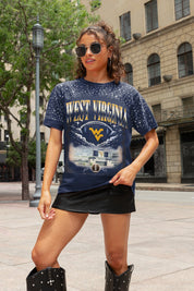WEST VIRGINIA MOUNTAINEERS SKY'S THE LIMIT VINTAGE WASH RHINESTONE TEE