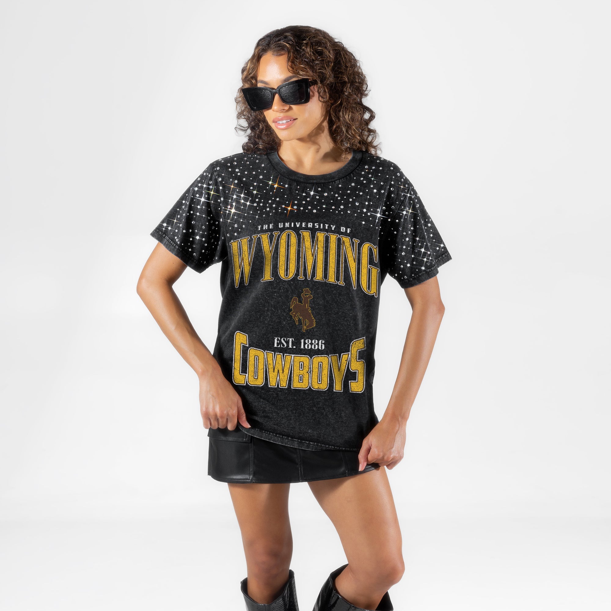 WYOMING COWBOYS IN THE ZONE VINTAGE WASH RHINESTONE TEE