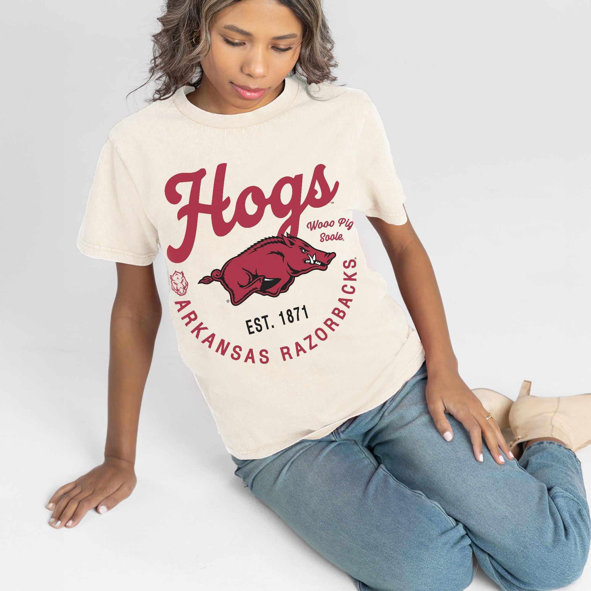 ARKANSAS RAZORBACKS YOU KNOW OUR NAME CLASSIC FIT COTTON BLEND CREWNECK TEE