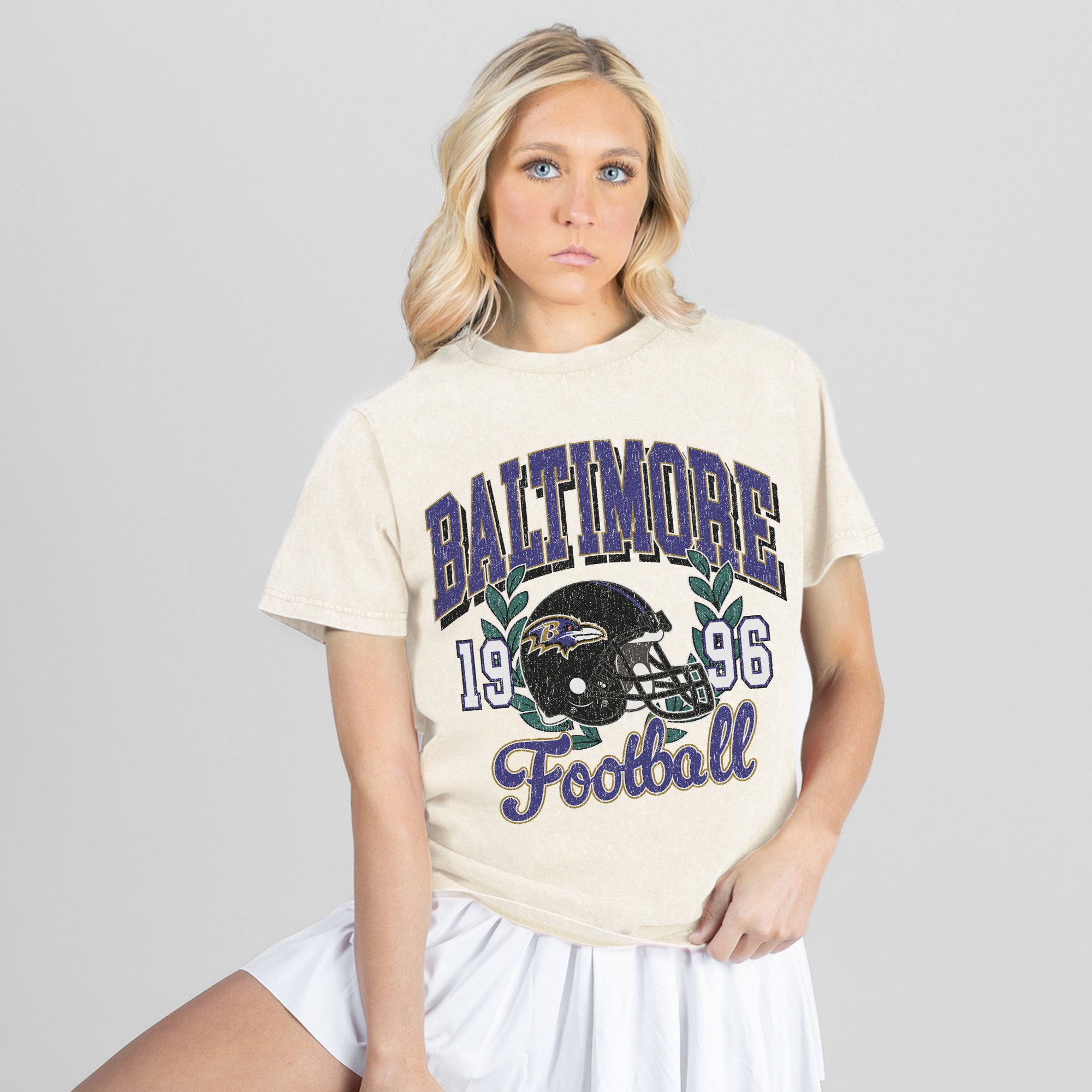 BALTIMORE RAVENS RAISED ON VICTORY CLASSIC FIT COTTON BLEND CREWNECK TEE