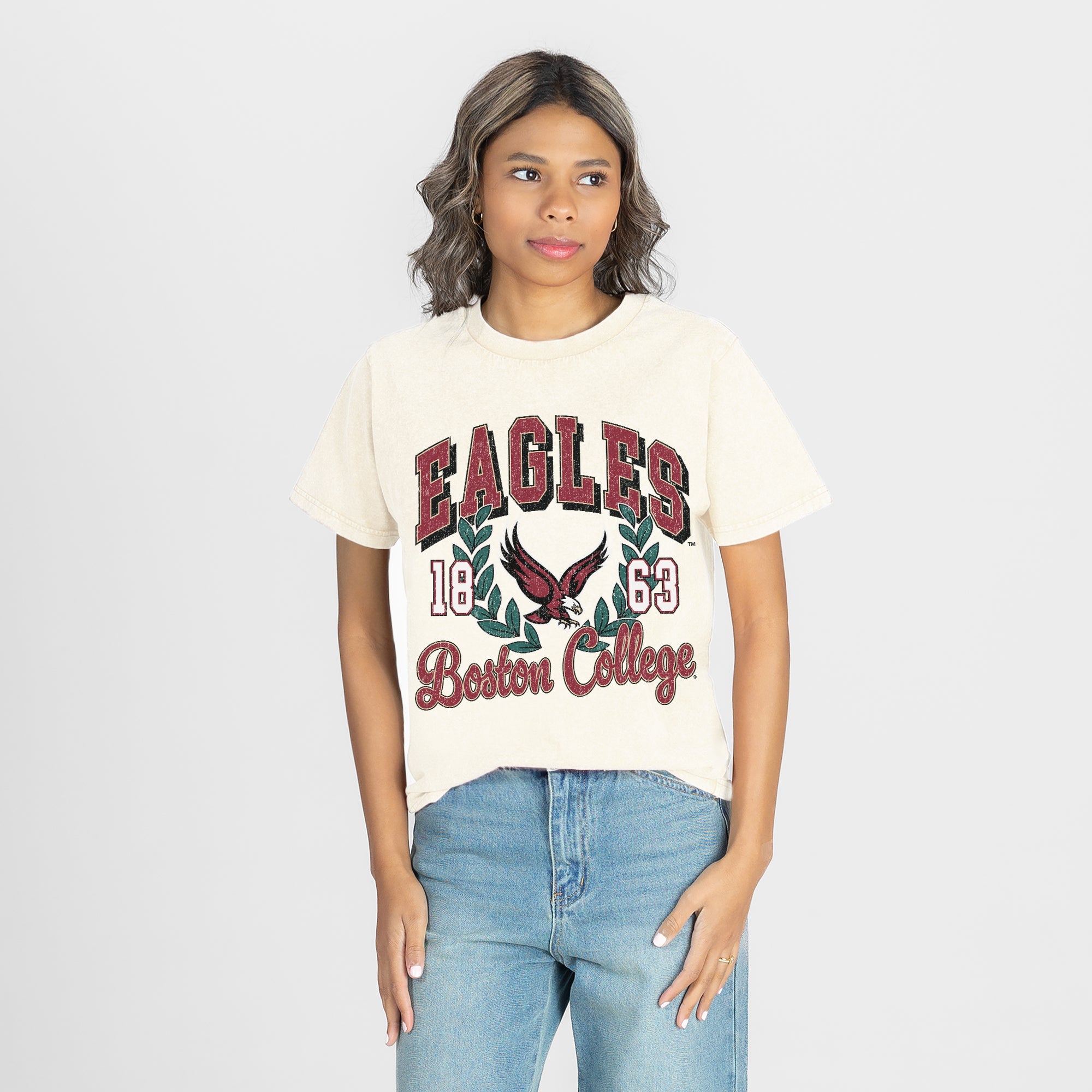 BOSTON COLLEGE EAGLES RAISED ON VICTORY CLASSIC FIT COTTON BLEND CREWNECK TEE