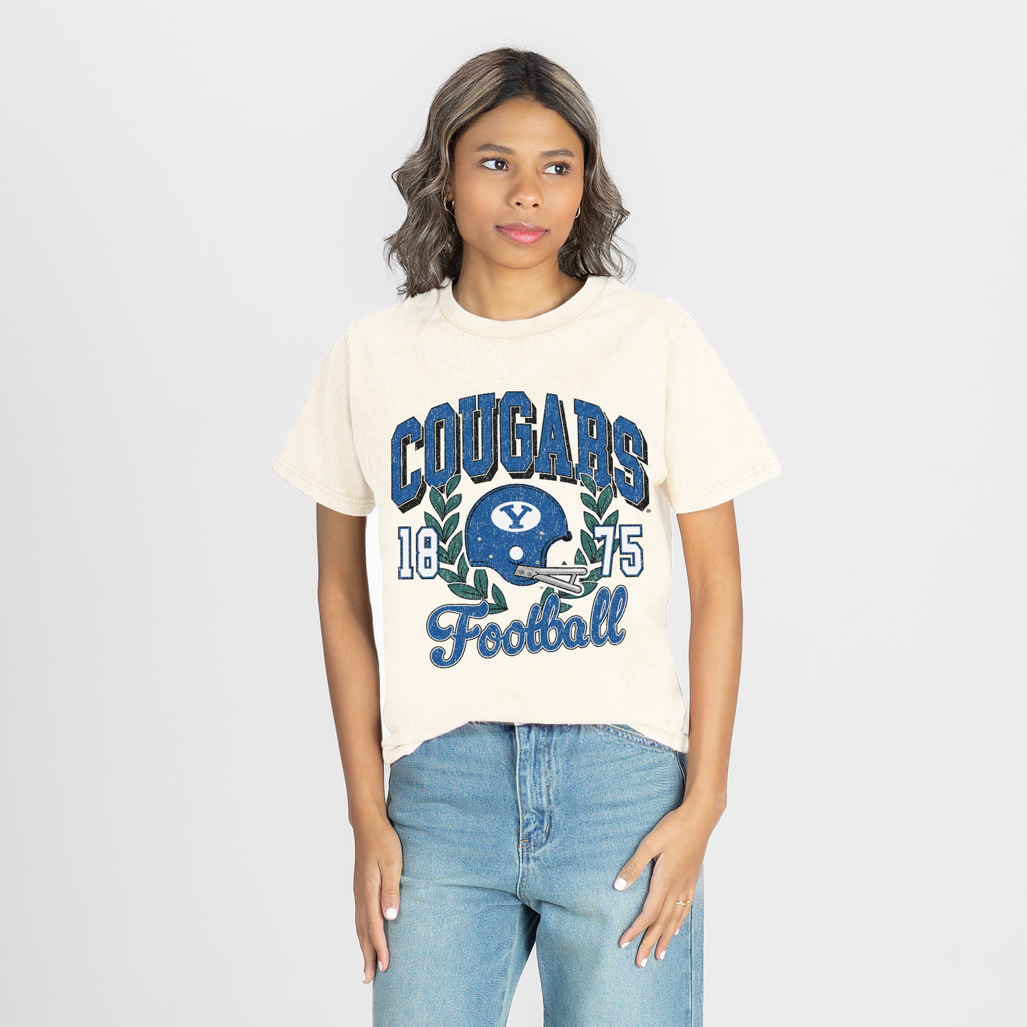 BYU COUGARS RAISED ON VICTORY CLASSIC FIT COTTON BLEND CREWNECK TEE