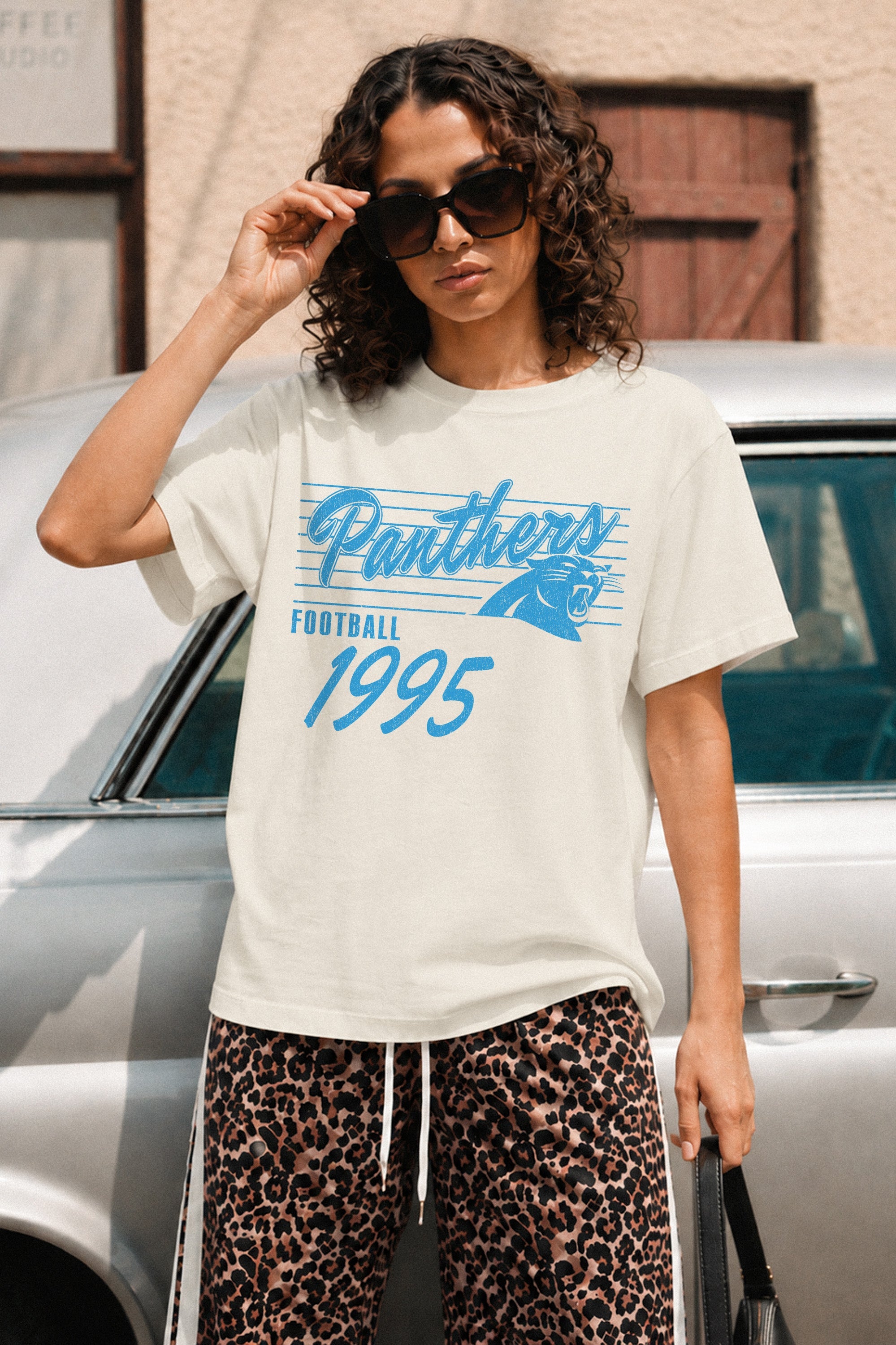 CAROLINA PANTHERS OLD SCHOOL CLASSIC FIT COTTON BLEND CREWNECK TEE