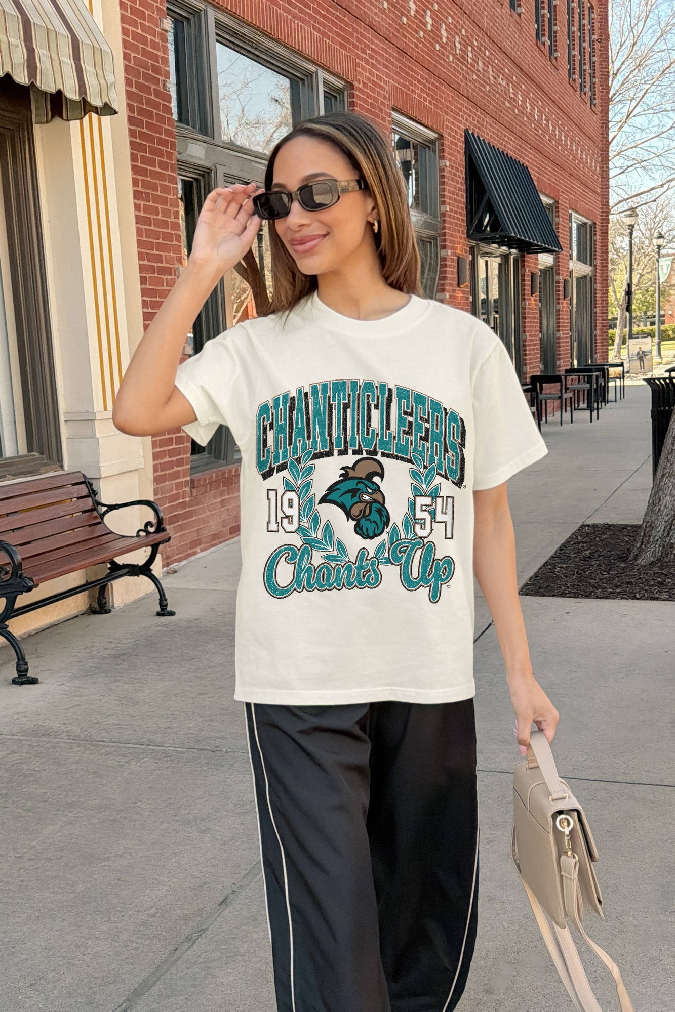 COASTAL CAROLINA CHANTICLEERS RAISED ON VICTORY CLASSIC FIT COTTON BLEND CREWNECK TEE