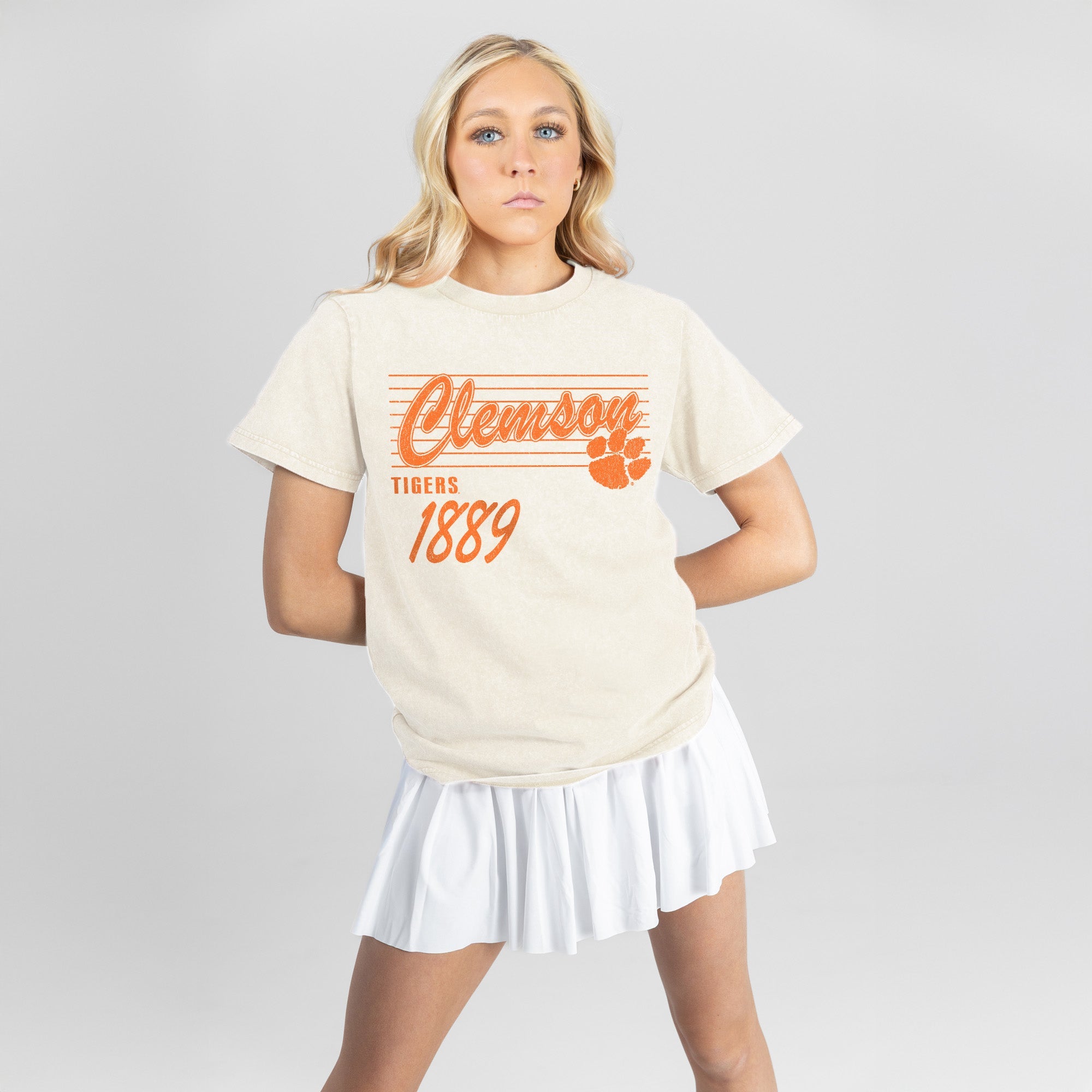CLEMSON TIGERS OLD SCHOOL CLASSIC FIT COTTON BLEND CREWNECK TEE