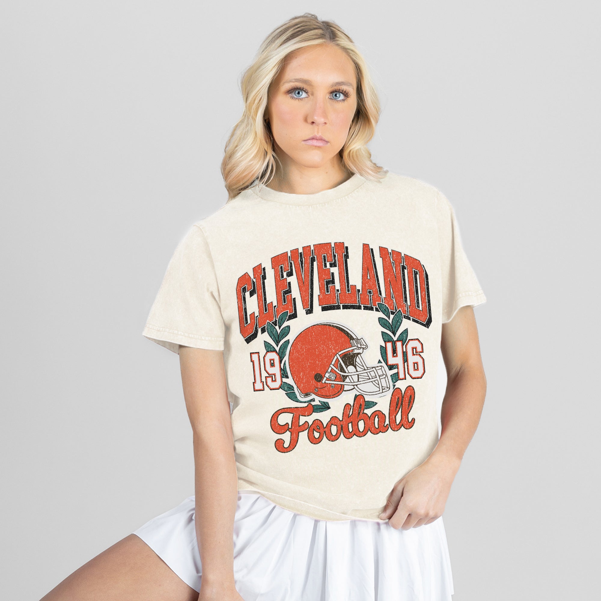 CLEVELAND BROWNS RAISED ON VICTORY CLASSIC FIT COTTON BLEND CREWNECK TEE