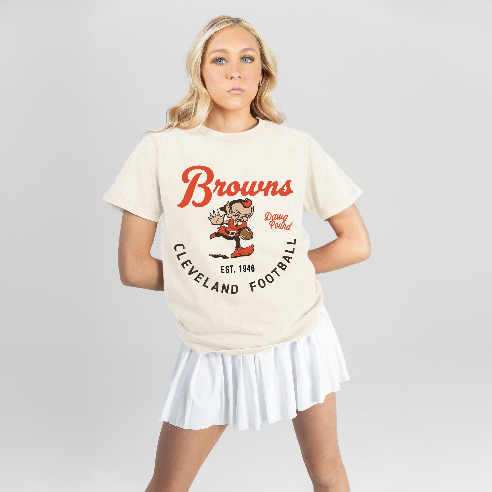 CLEVELAND BROWNS YOU KNOW OUR NAME CLASSIC FIT COTTON BLEND CREWNECK TEE