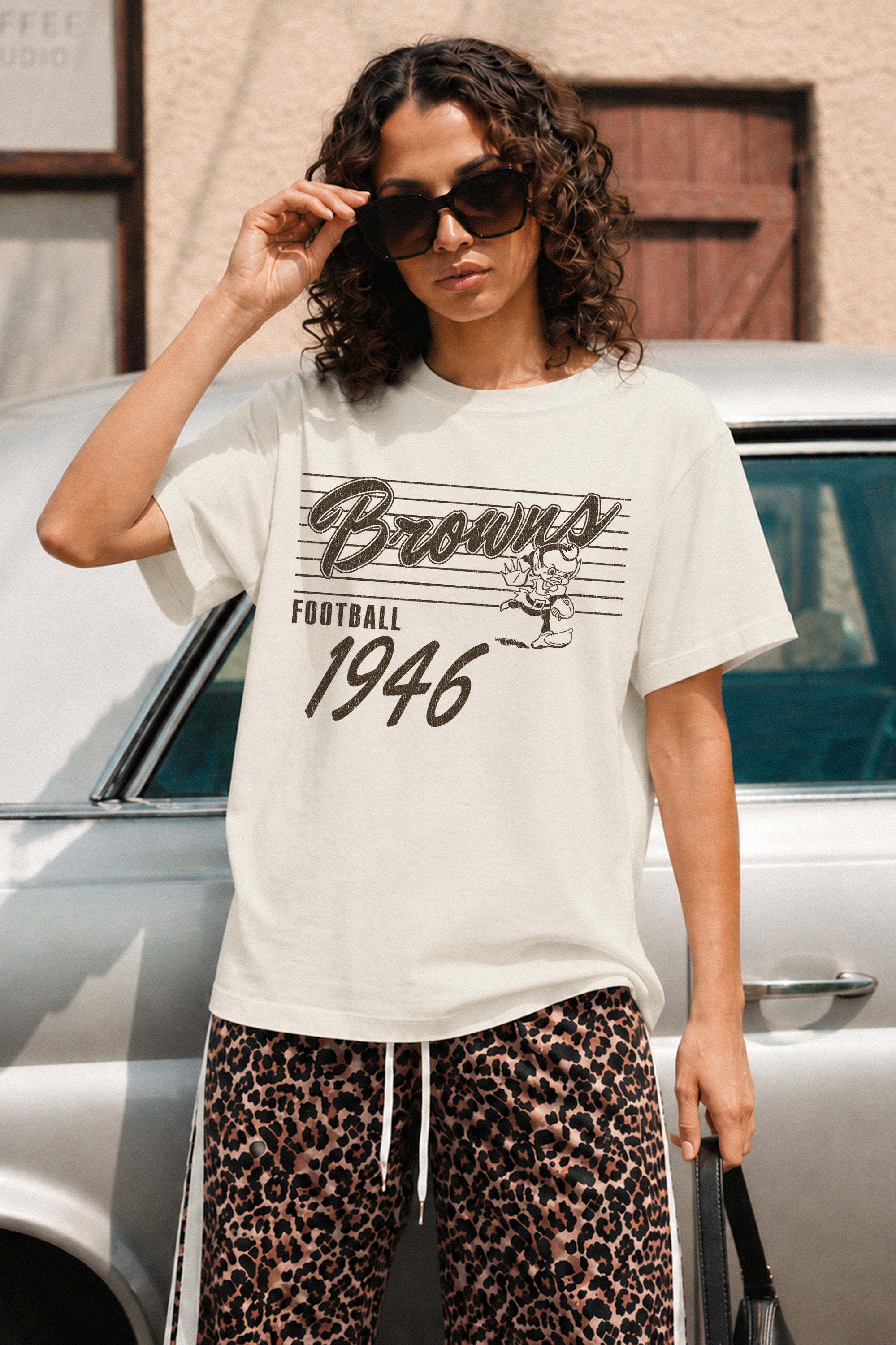 CLEVELAND BROWNS OLD SCHOOL CLASSIC FIT COTTON BLEND CREWNECK TEE