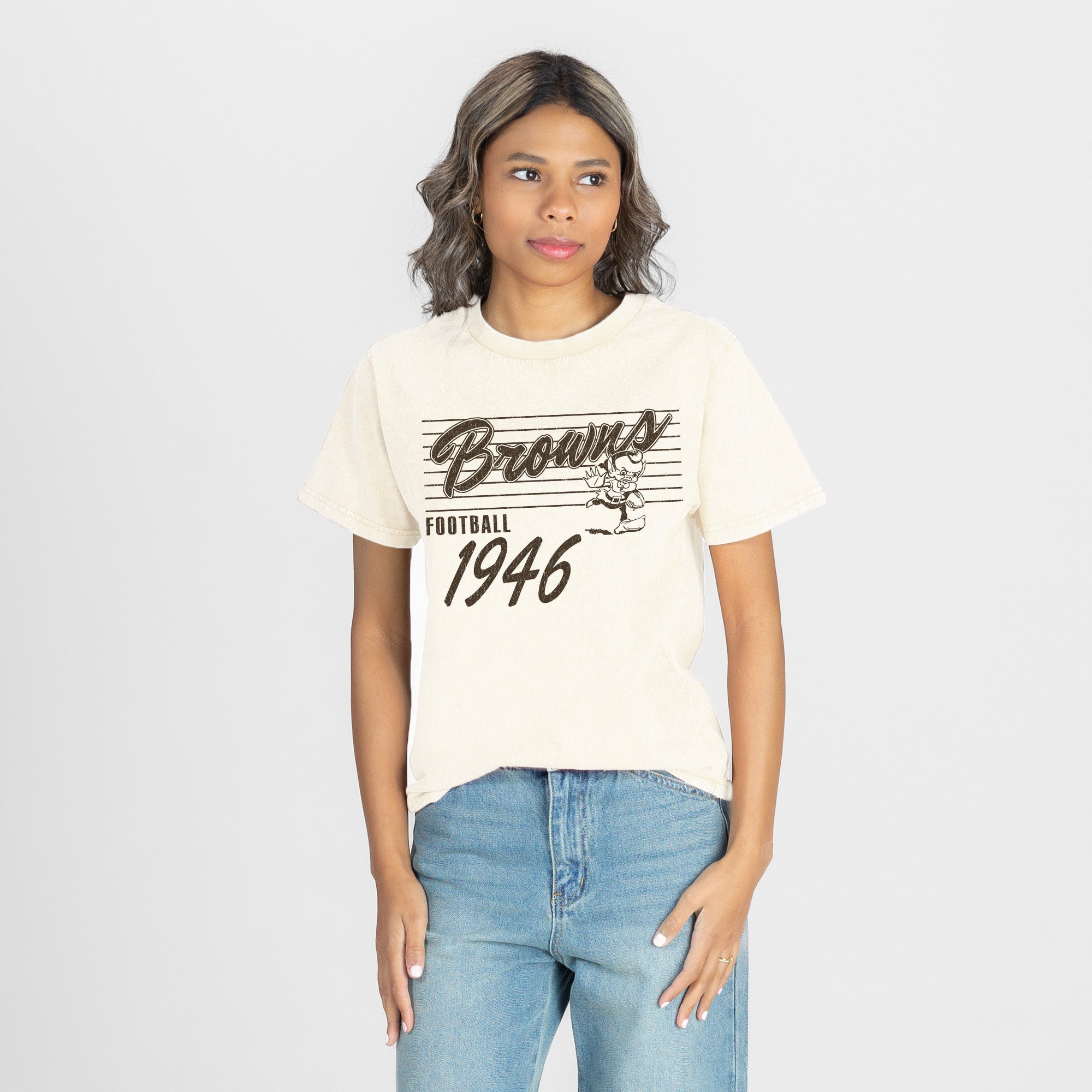 CLEVELAND BROWNS OLD SCHOOL CLASSIC FIT COTTON BLEND CREWNECK TEE