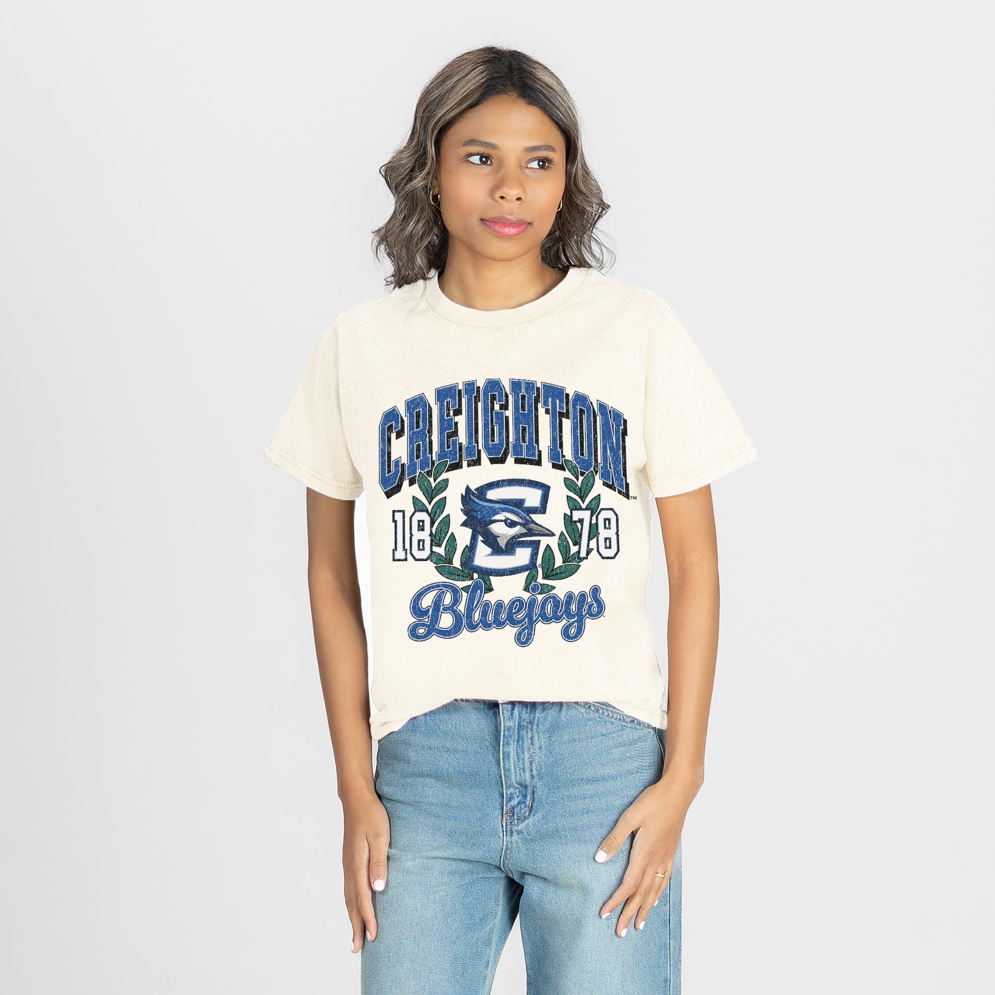 CREIGHTON BLUEJAYS RAISED ON VICTORY CLASSIC FIT COTTON BLEND CREWNECK TEE