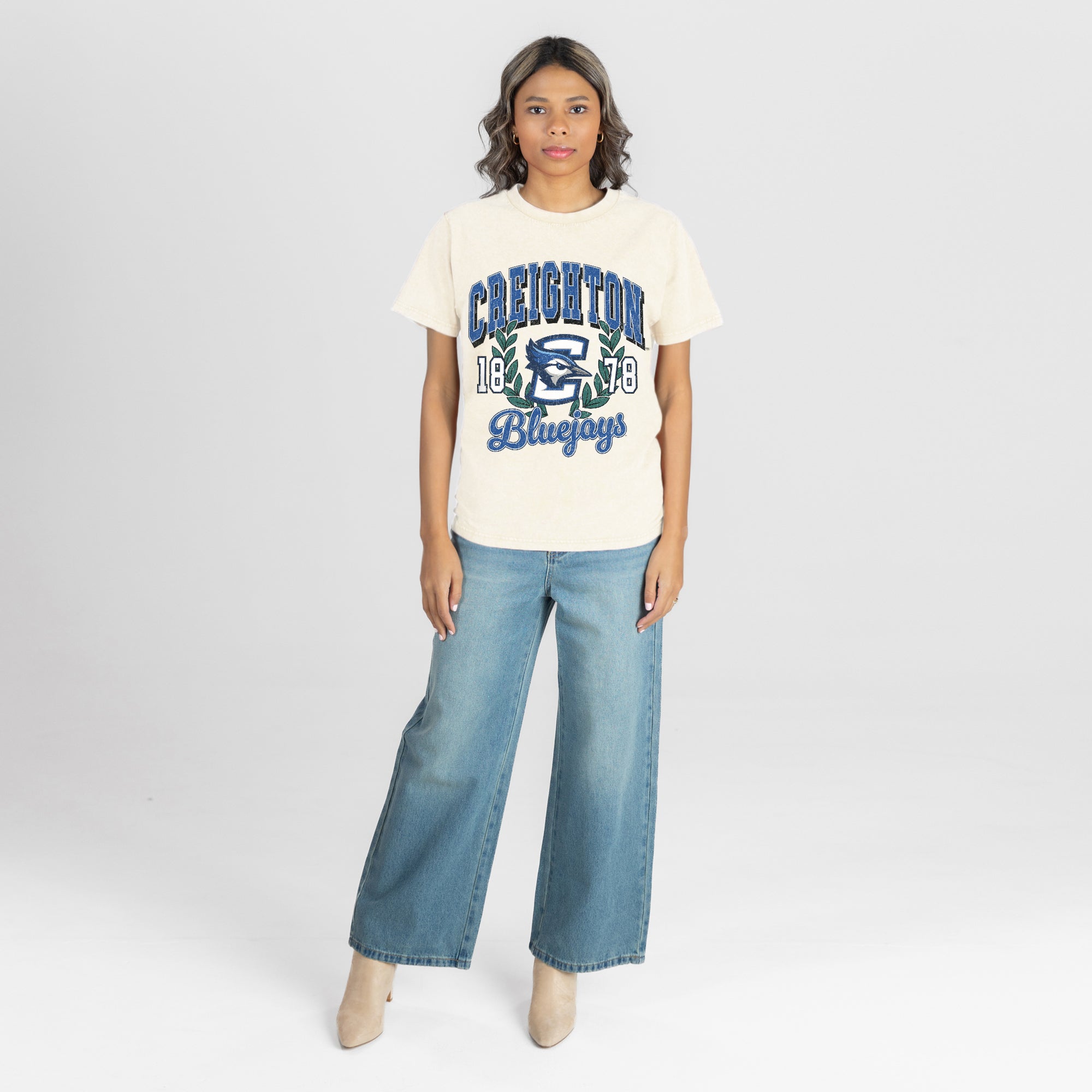 CREIGHTON BLUEJAYS RAISED ON VICTORY CLASSIC FIT COTTON BLEND CREWNECK TEE