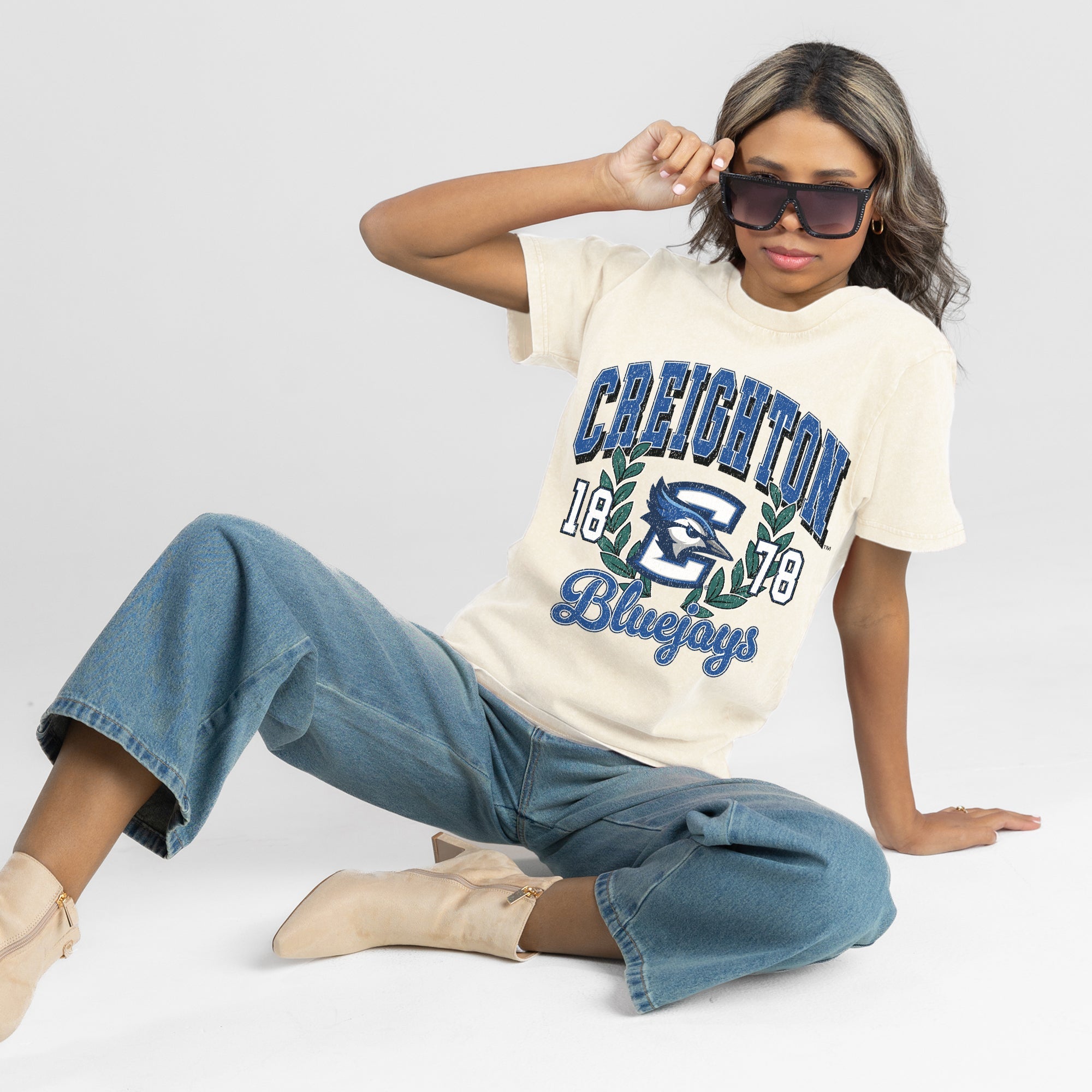 CREIGHTON BLUEJAYS RAISED ON VICTORY CLASSIC FIT COTTON BLEND CREWNECK TEE