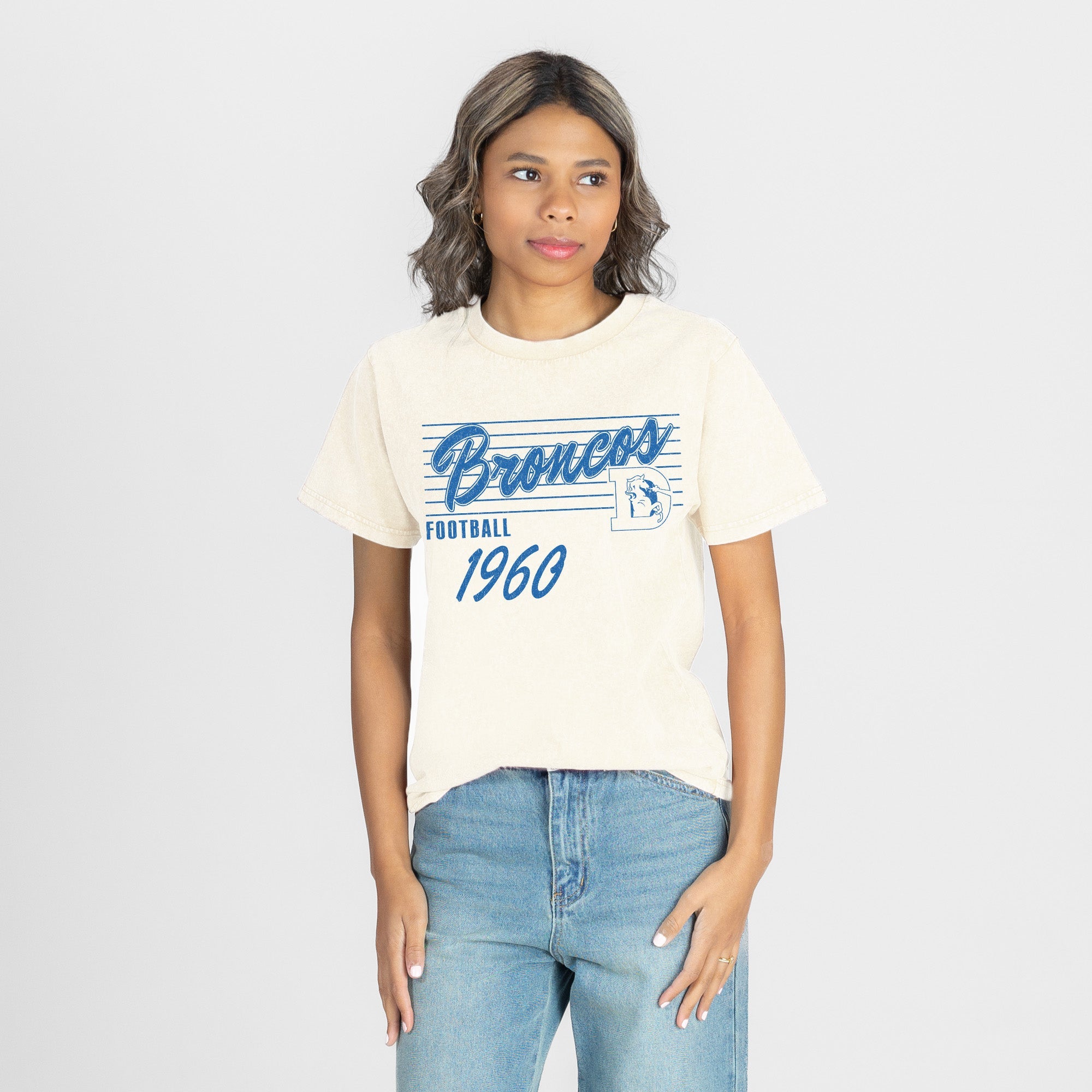 DENVER BRONCOS OLD SCHOOL CLASSIC FIT COTTON BLEND CREWNECK TEE