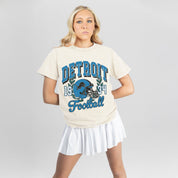 DETROIT LIONS RAISED ON VICTORY CLASSIC FIT COTTON BLEND CREWNECK TEE