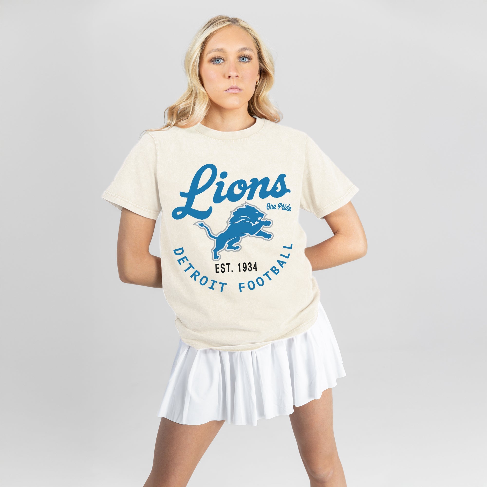 DETROIT LIONS YOU KNOW OUR NAME CLASSIC FIT COTTON BLEND CREWNECK TEE