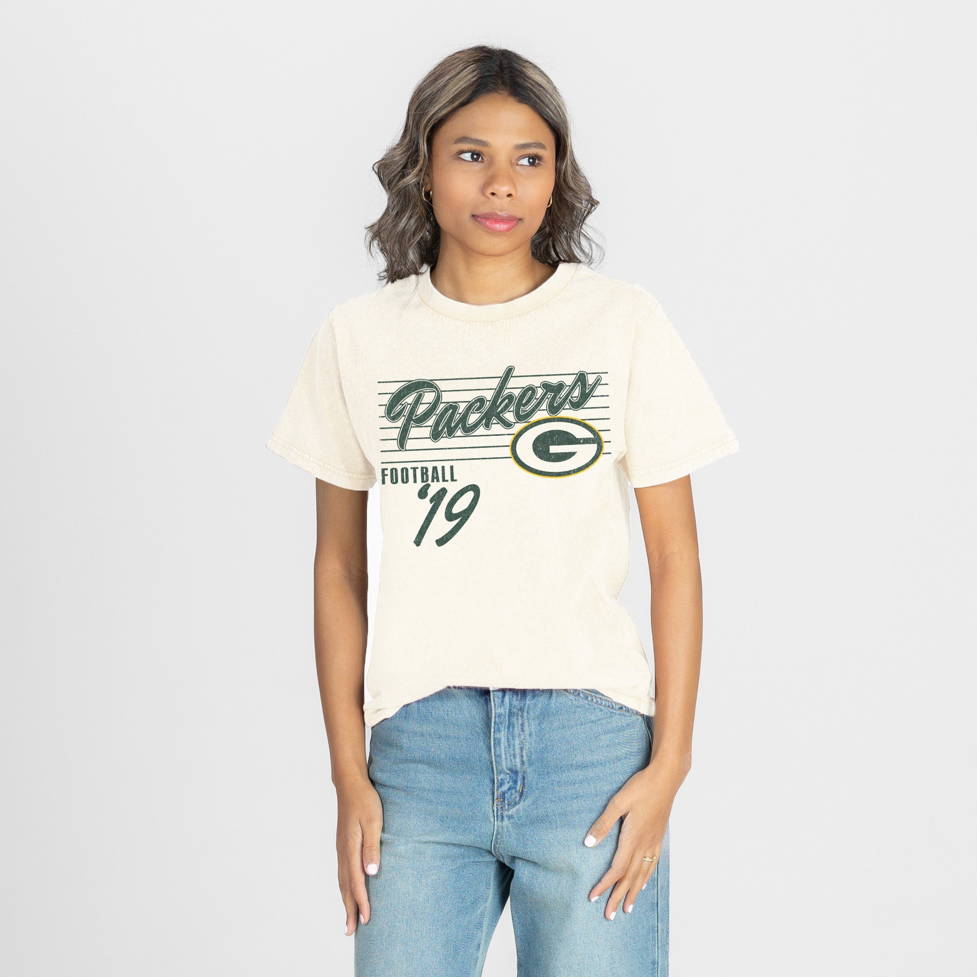 GREEN BAY PACKERS OLD SCHOOL CLASSIC FIT COTTON BLEND CREWNECK TEE