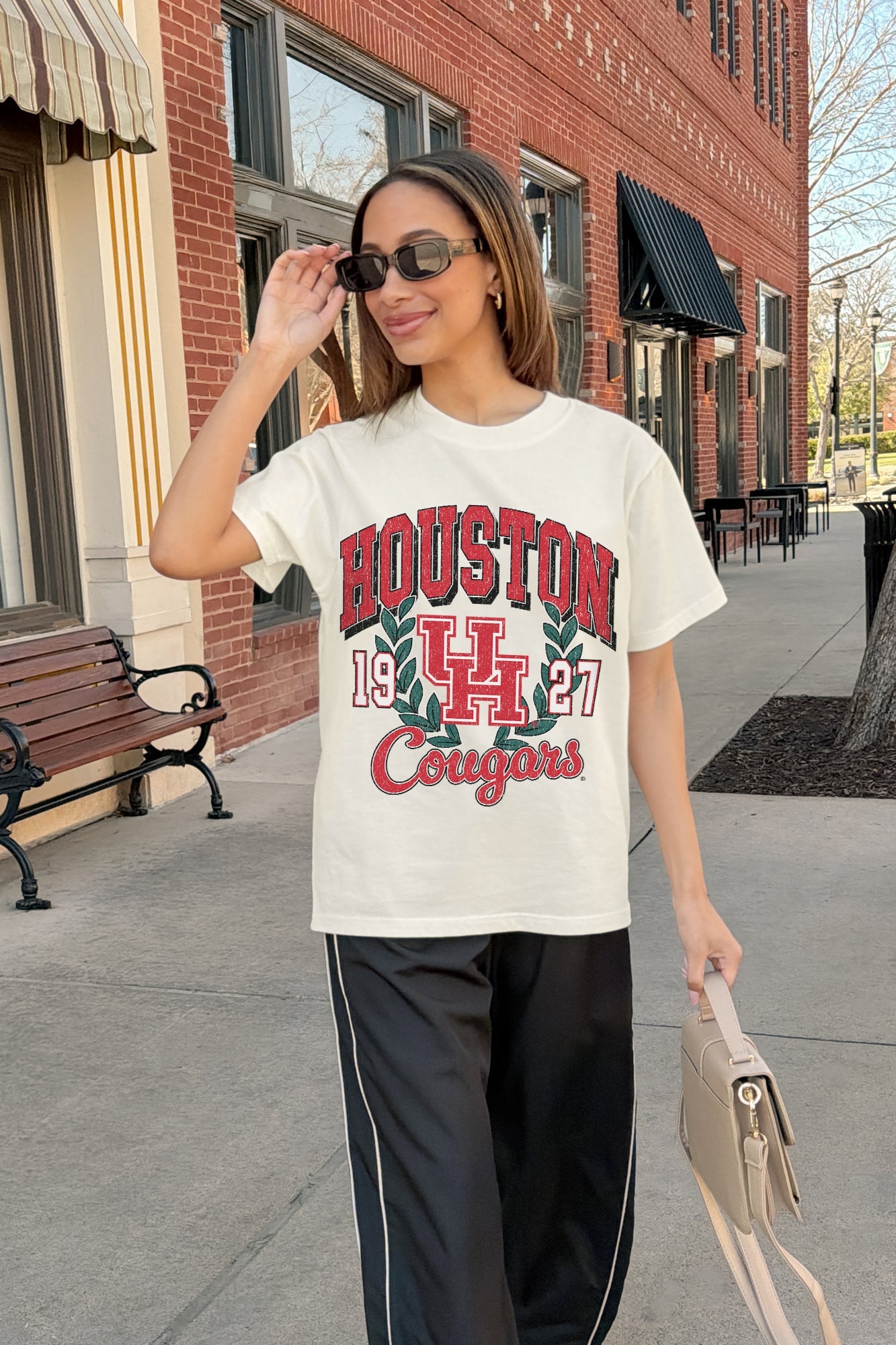 HOUSTON COUGARS RAISED ON VICTORY CLASSIC FIT COTTON BLEND CREWNECK TEE