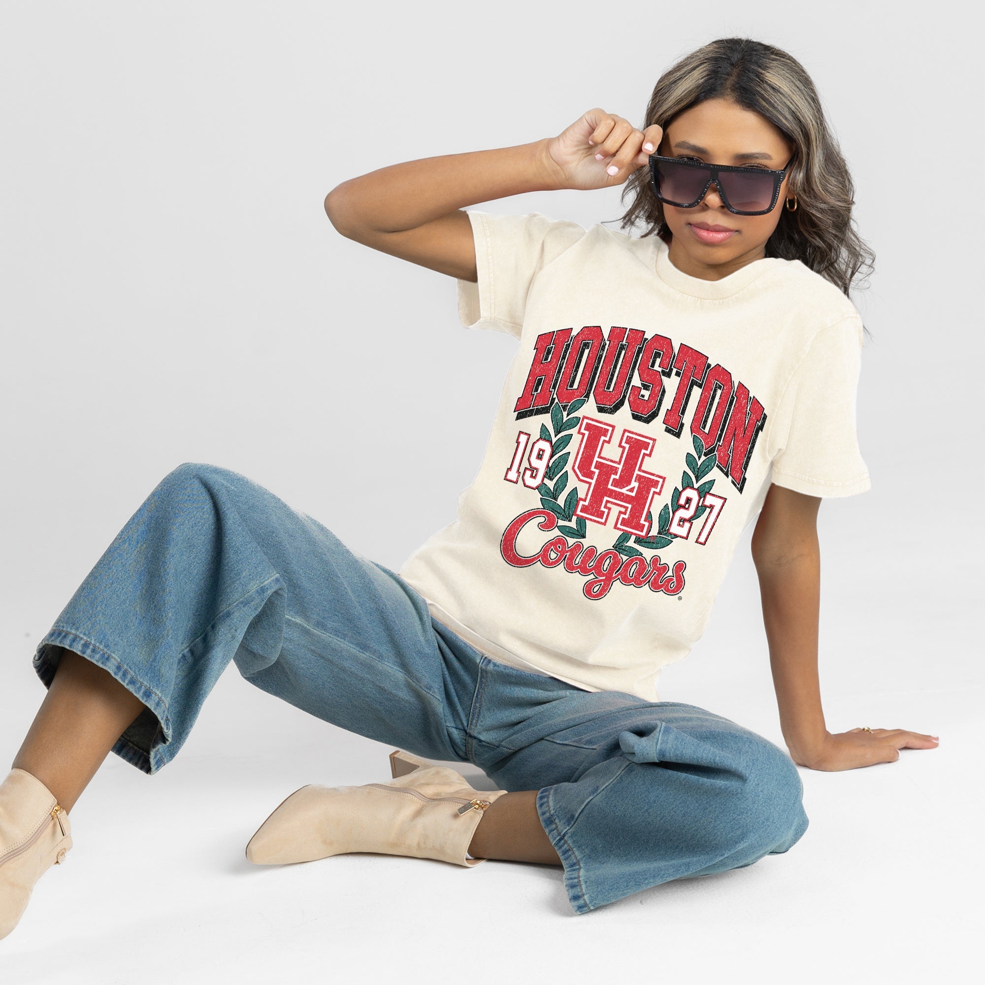 HOUSTON COUGARS RAISED ON VICTORY CLASSIC FIT COTTON BLEND CREWNECK TEE