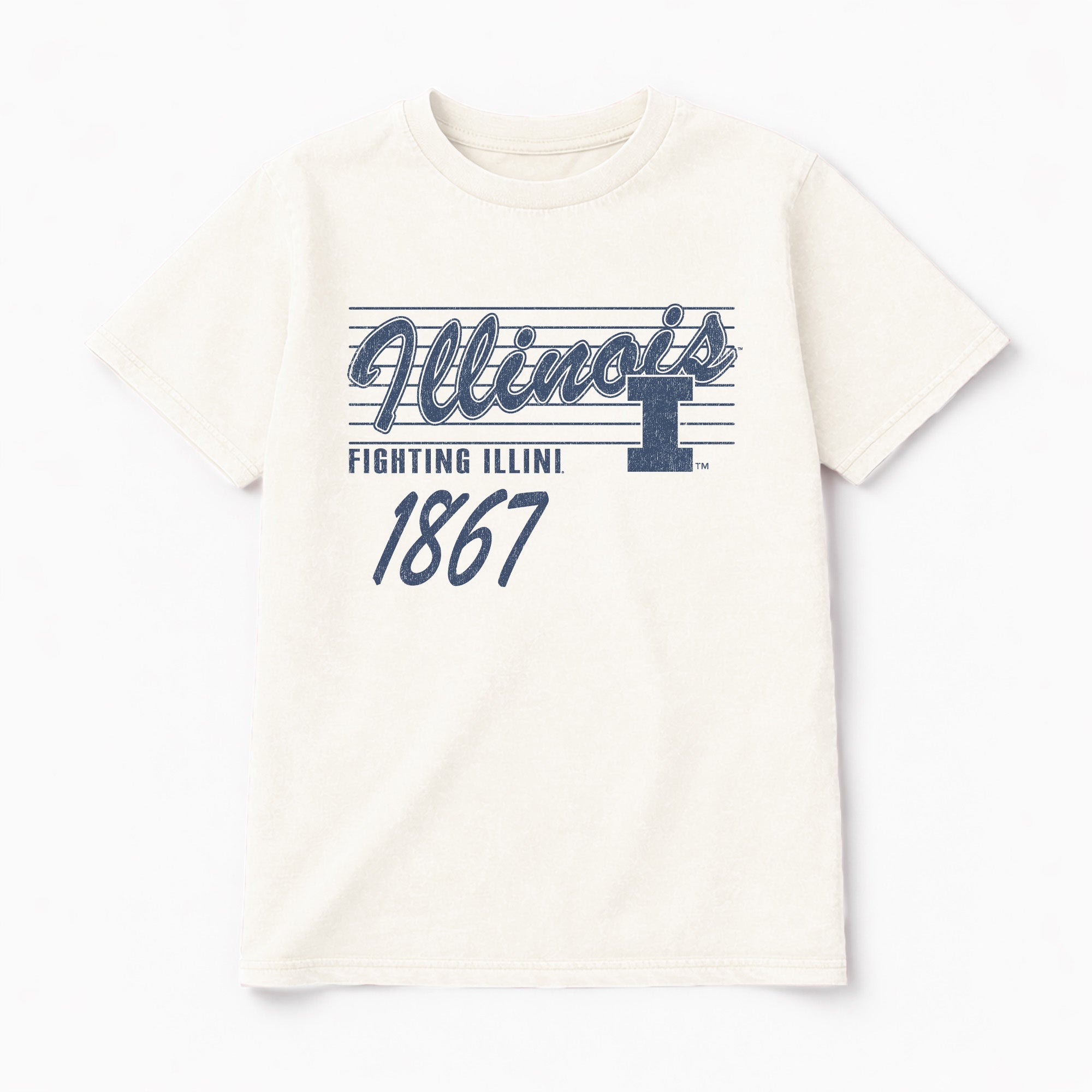 ILLINOIS FIGHTING ILLINI OLD SCHOOL CLASSIC FIT COTTON BLEND CREWNECK TEE