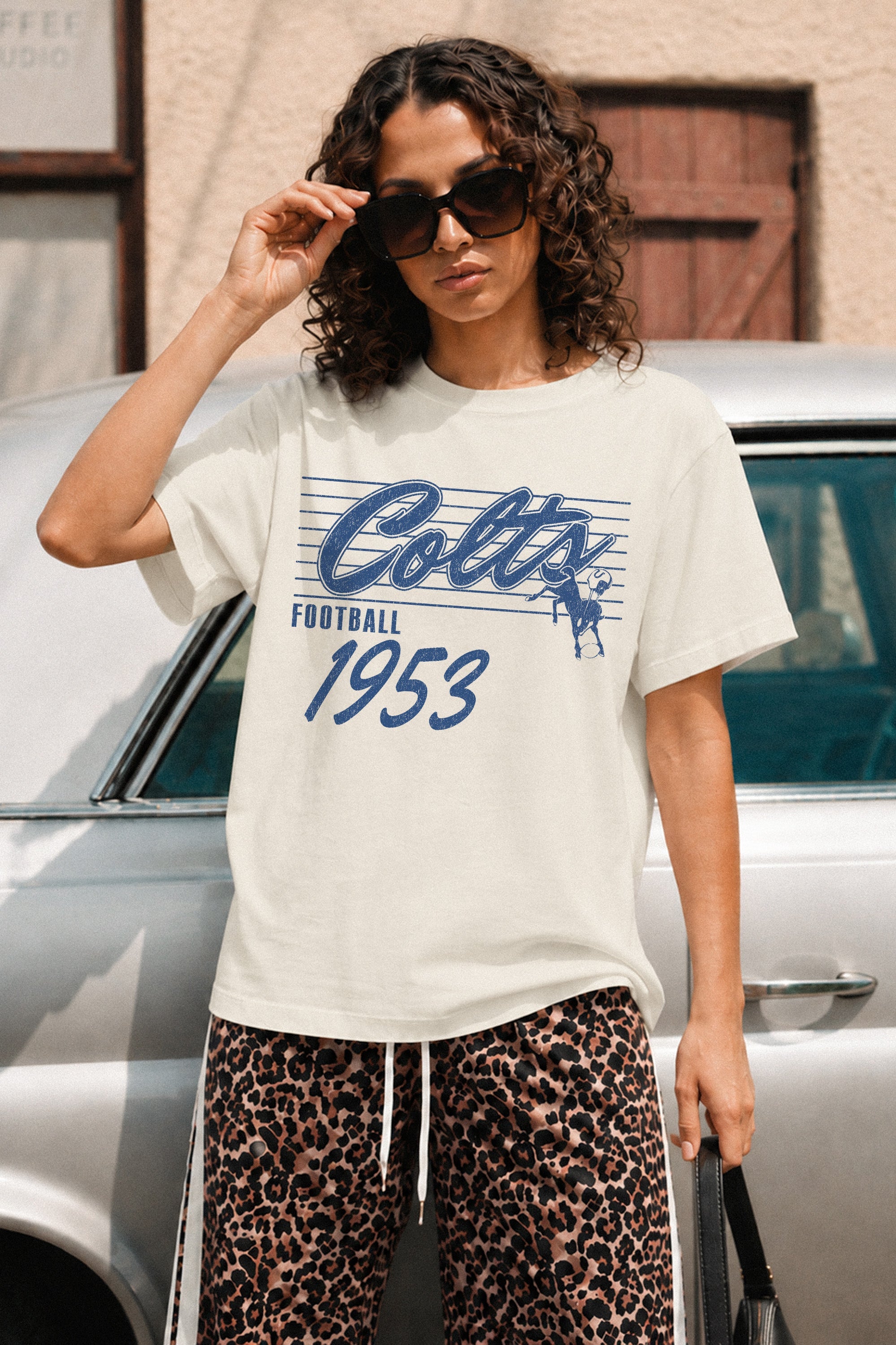 INDIANAPOLIS COLTS OLD SCHOOL CLASSIC FIT COTTON BLEND CREWNECK TEE