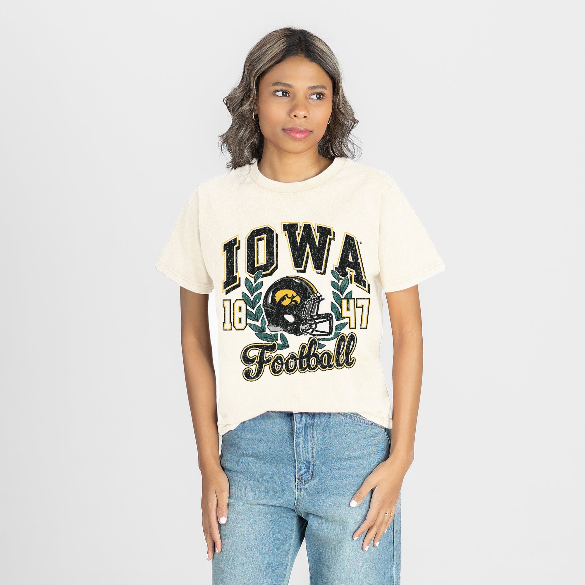 IOWA HAWKEYES RAISED ON VICTORY CLASSIC FIT COTTON BLEND CREWNECK TEE
