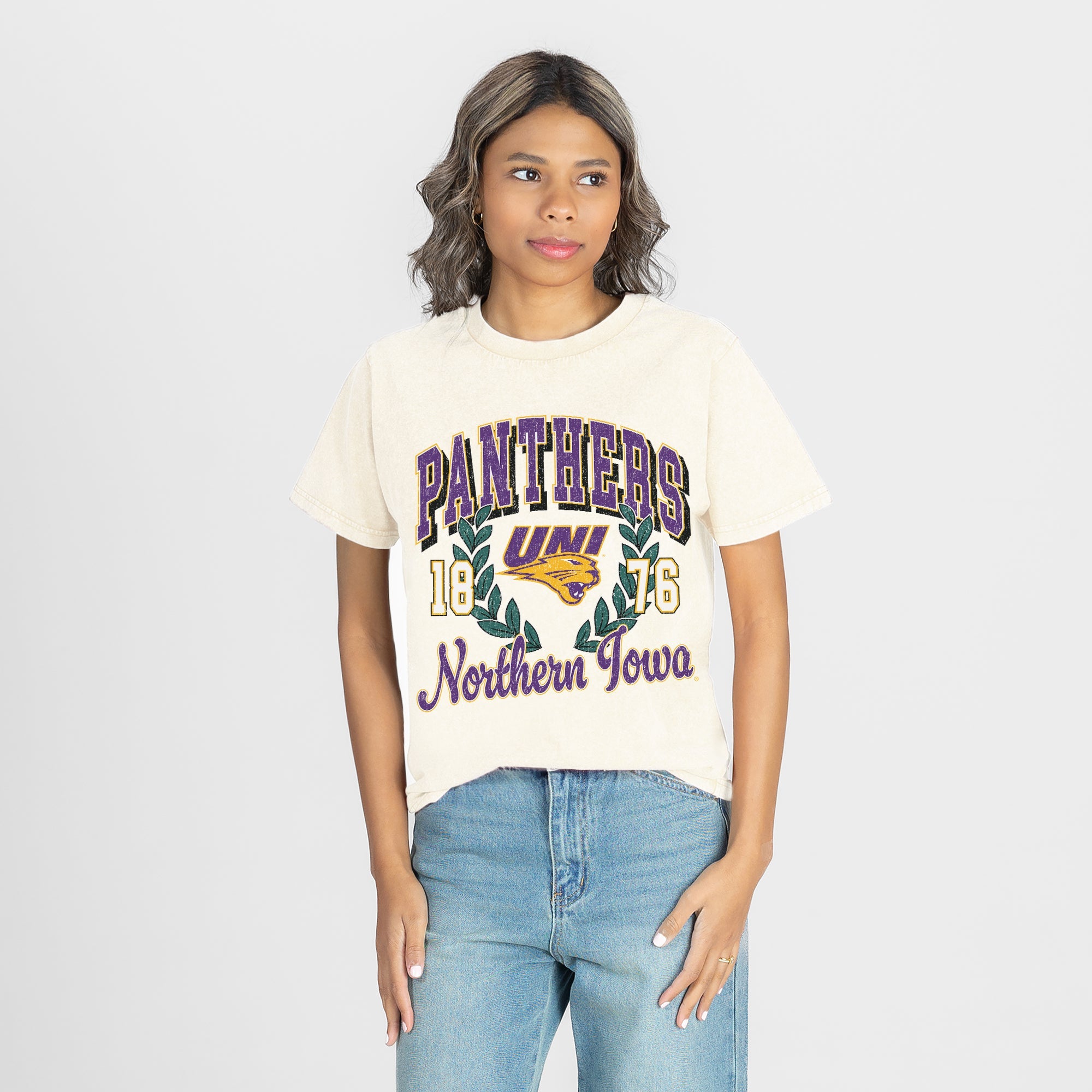 NORTHERN IOWA PANTHERS RAISED ON VICTORY CLASSIC FIT COTTON BLEND CREWNECK TEE