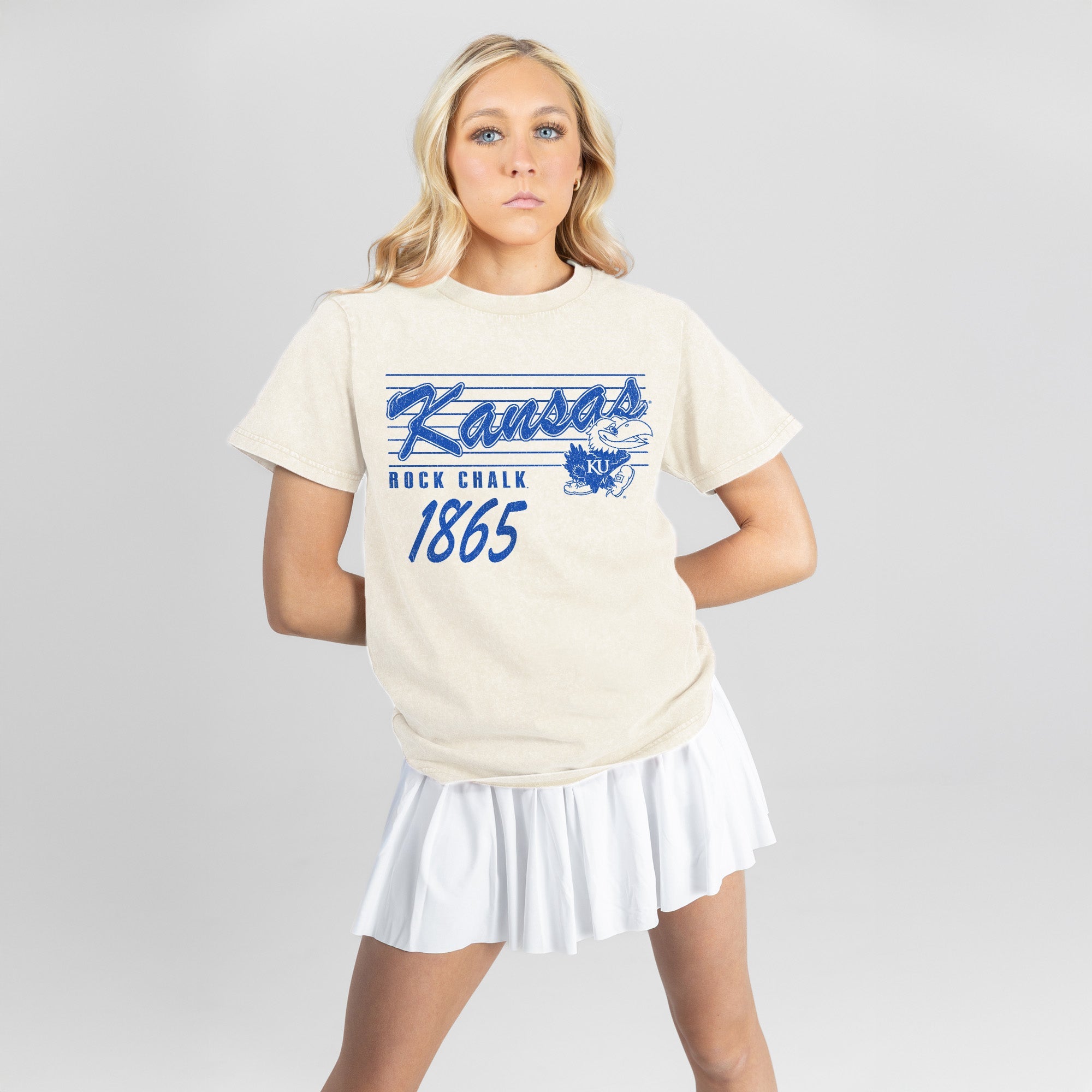 KANSAS JAYHAWKS OLD SCHOOL CLASSIC FIT COTTON BLEND CREWNECK TEE