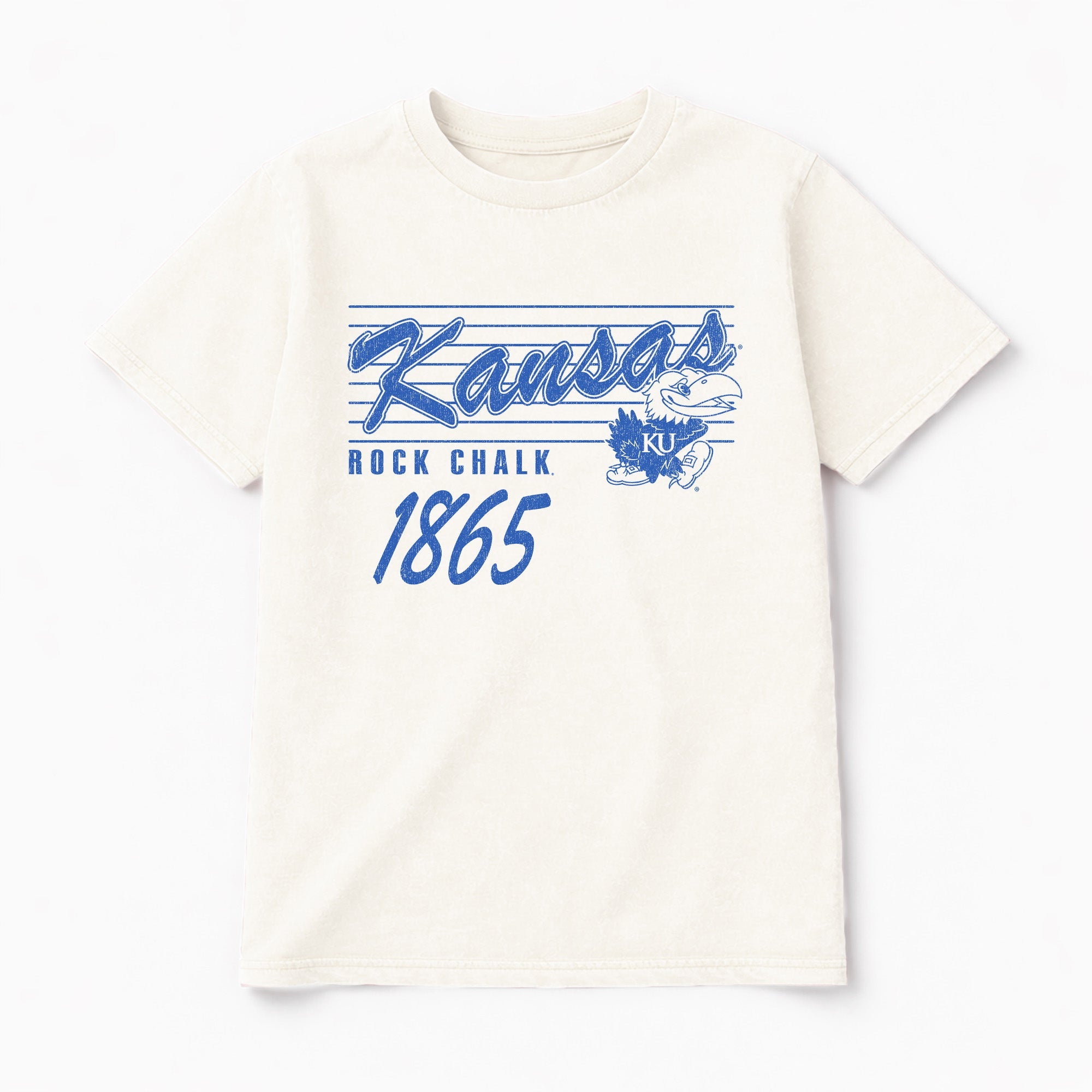 KANSAS JAYHAWKS OLD SCHOOL CLASSIC FIT COTTON BLEND CREWNECK TEE
