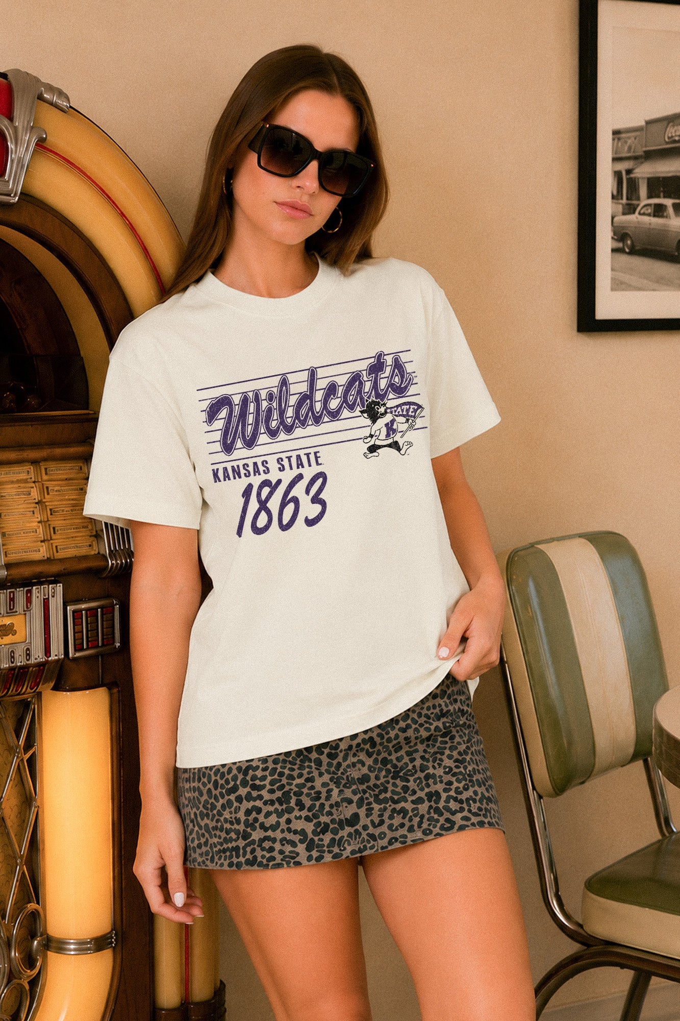 KANSAS STATE WILDCATS OLD SCHOOL CLASSIC FIT COTTON BLEND CREWNECK TEE