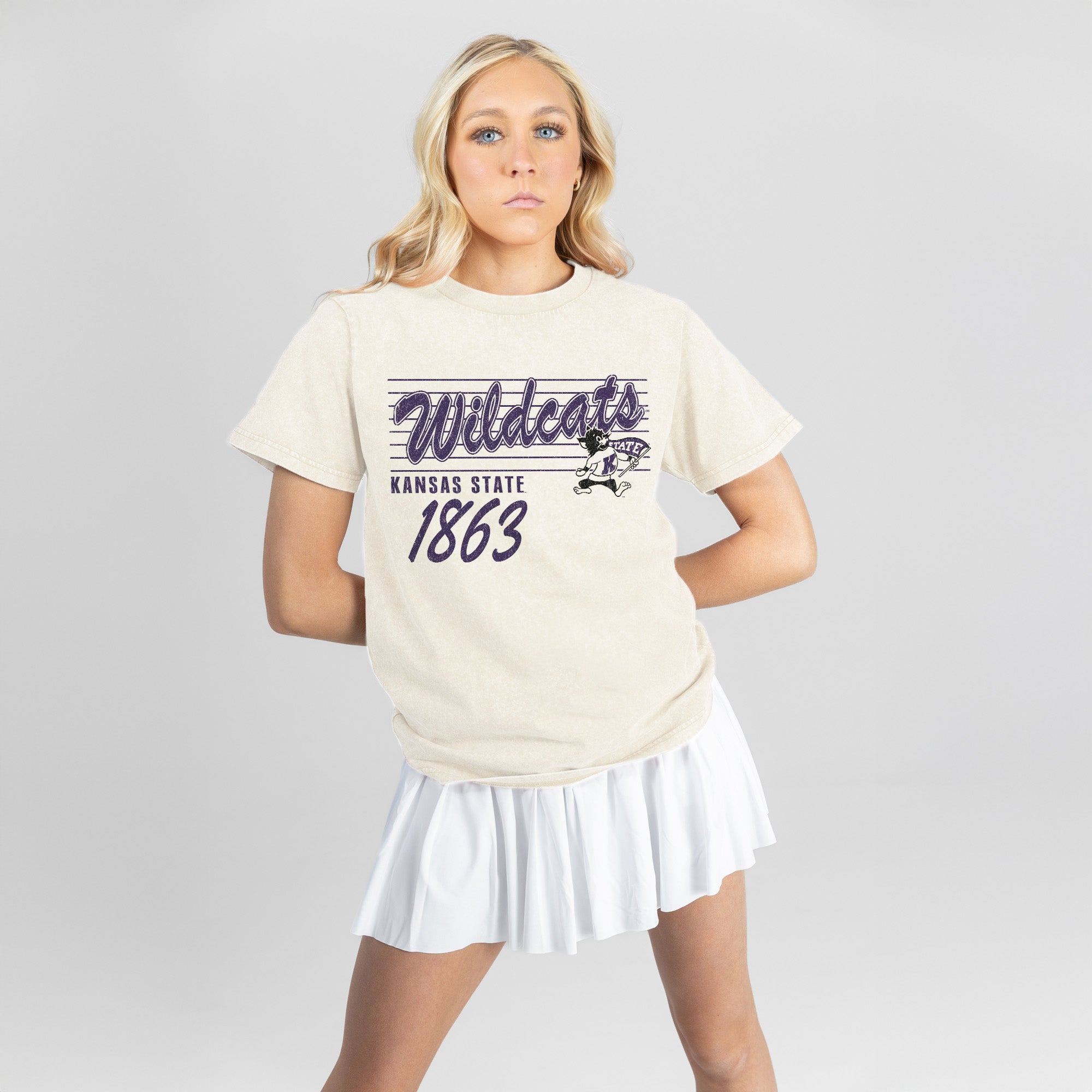 KANSAS STATE WILDCATS OLD SCHOOL CLASSIC FIT COTTON BLEND CREWNECK TEE