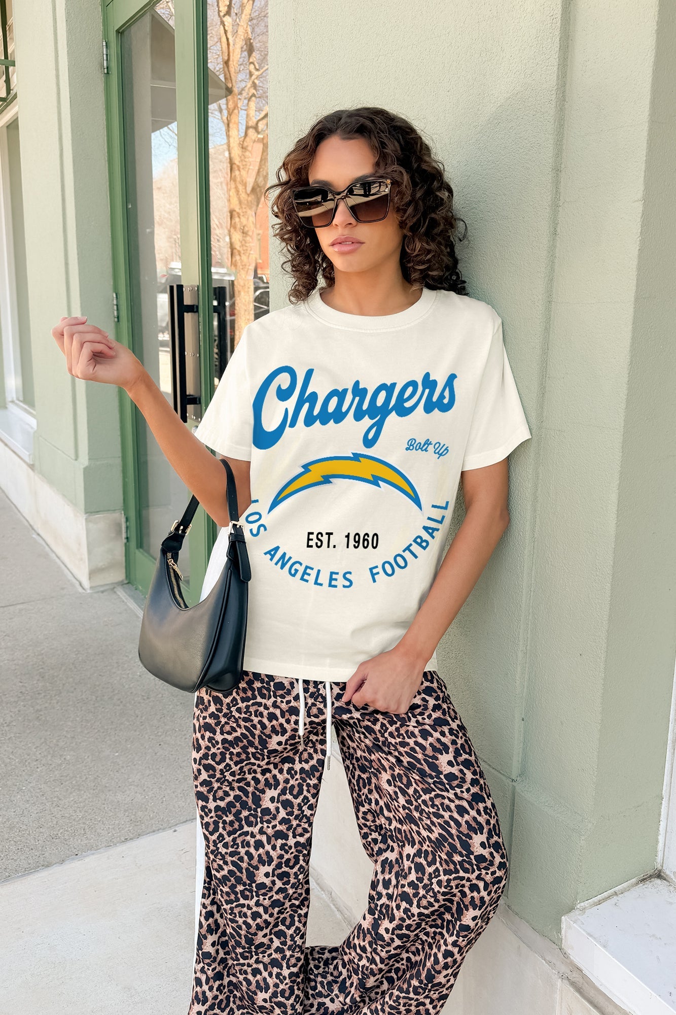 LOS ANGELES CHARGERS YOU KNOW OUR NAME CLASSIC FIT COTTON BLEND CREWNECK TEE