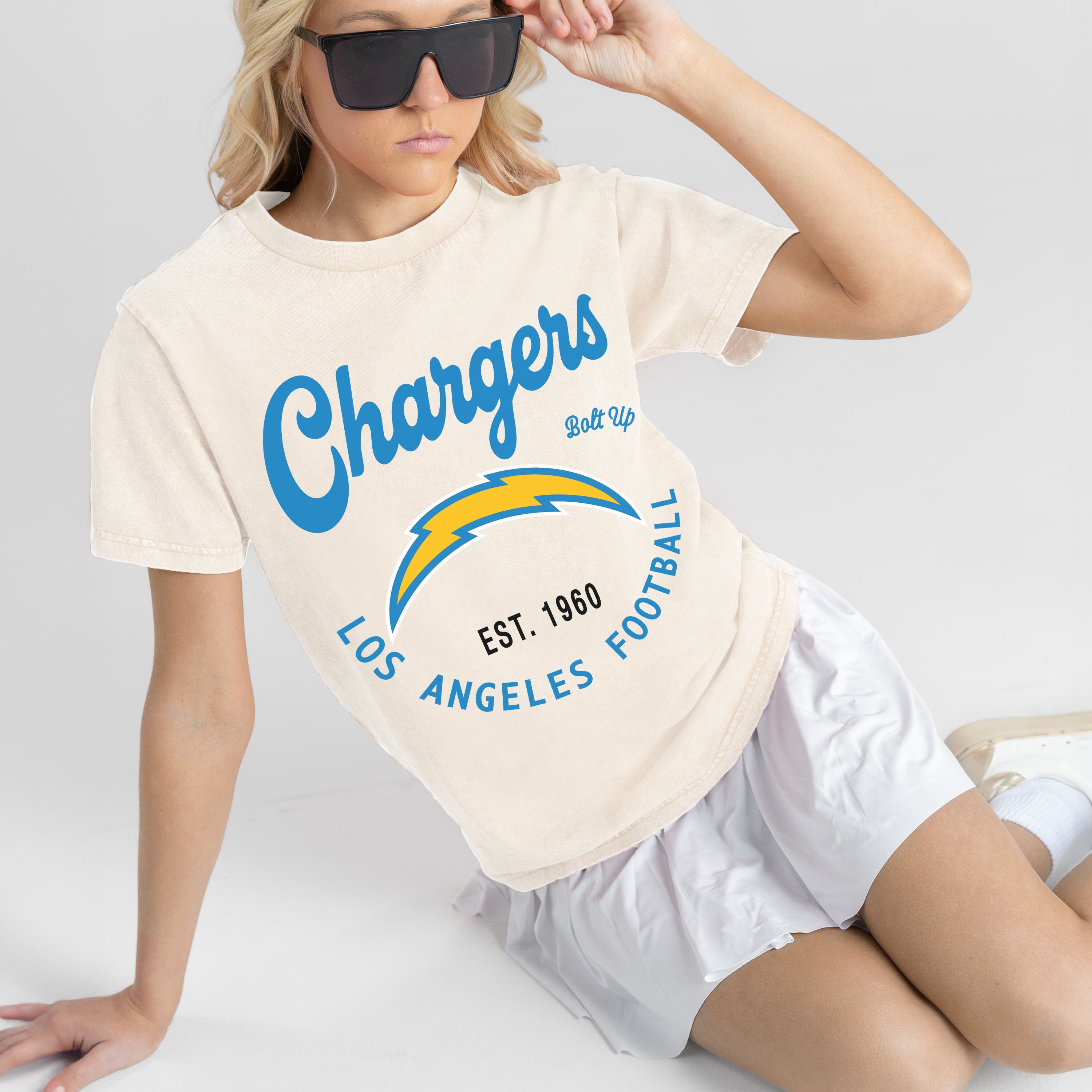 LOS ANGELES CHARGERS YOU KNOW OUR NAME CLASSIC FIT COTTON BLEND CREWNECK TEE
