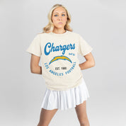 LOS ANGELES CHARGERS YOU KNOW OUR NAME CLASSIC FIT COTTON BLEND CREWNECK TEE