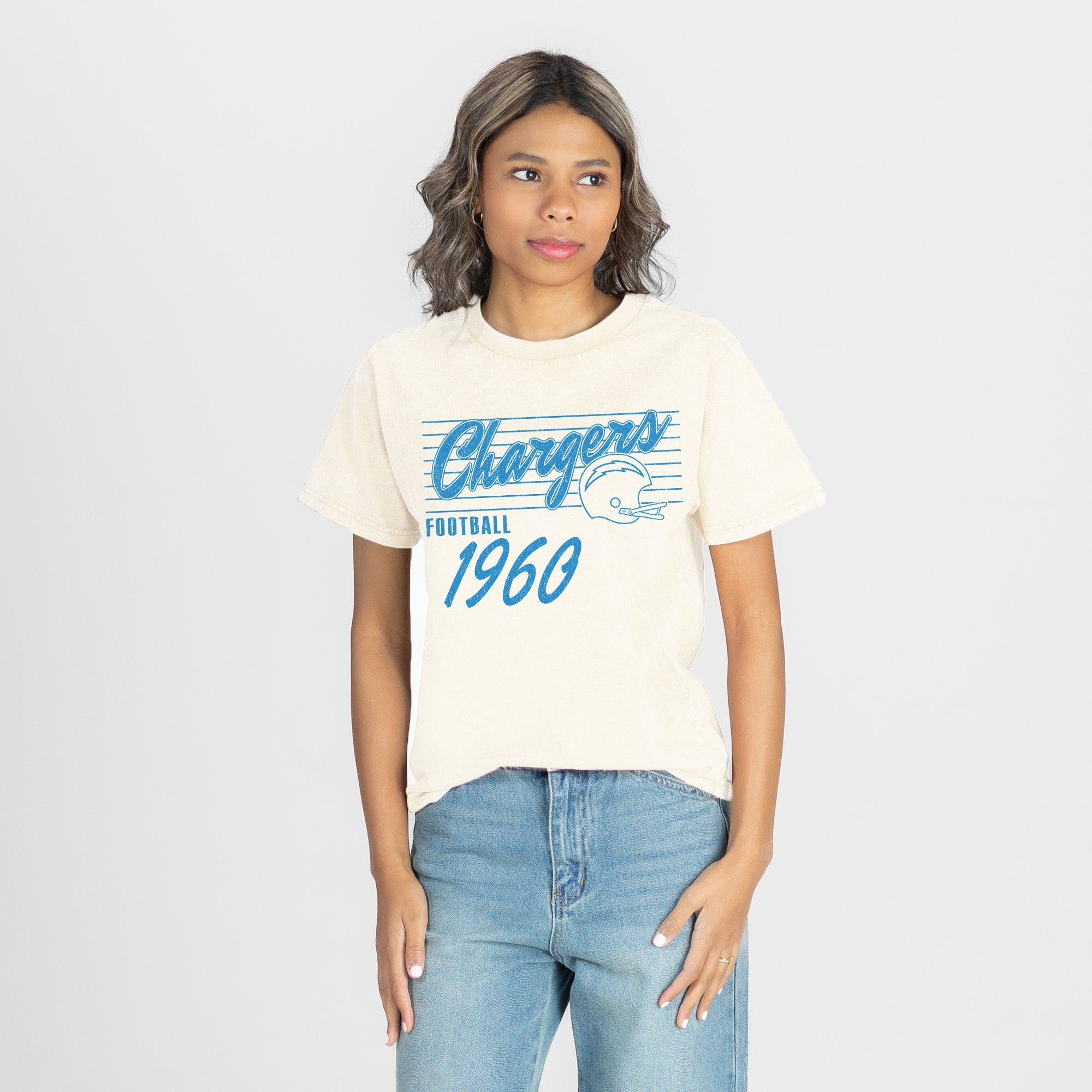 LOS ANGELES CHARGERS OLD SCHOOL CLASSIC FIT COTTON BLEND CREWNECK TEE