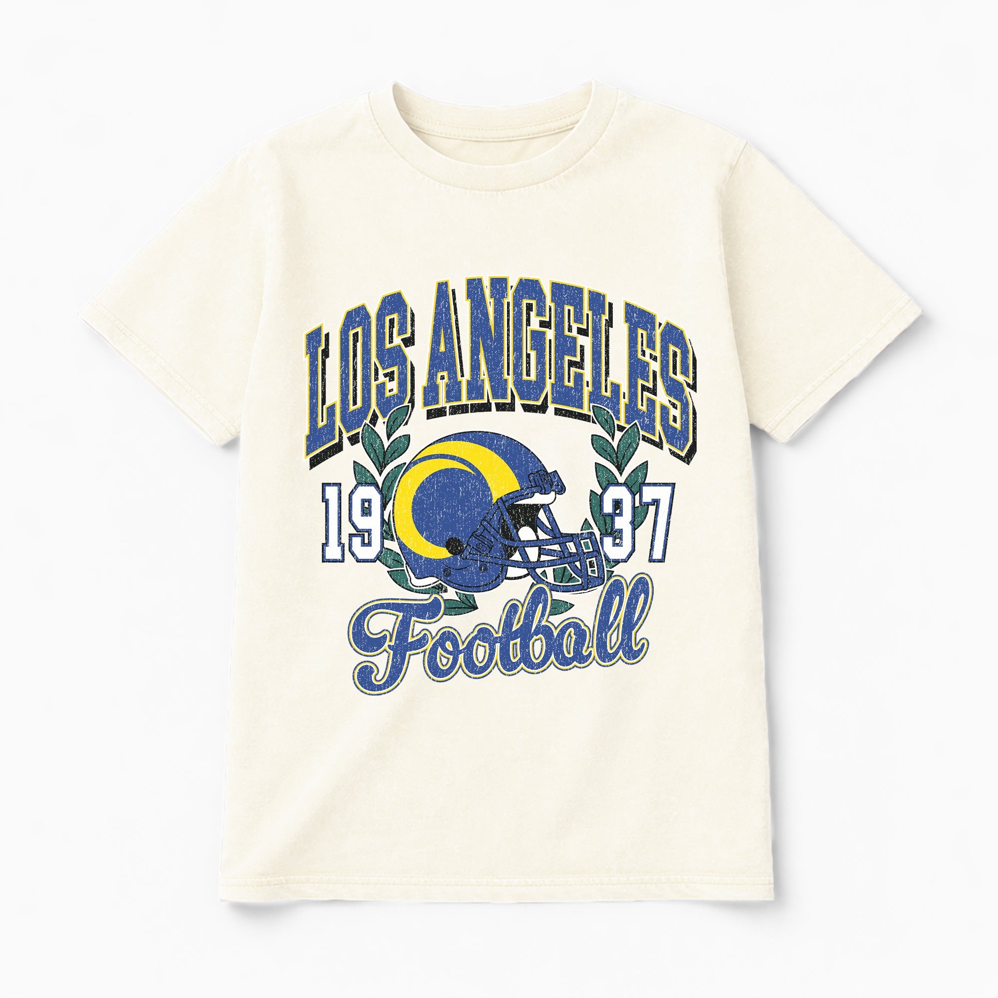LOS ANGELES RAMS RAISED ON VICTORY CLASSIC FIT COTTON BLEND CREWNECK TEE