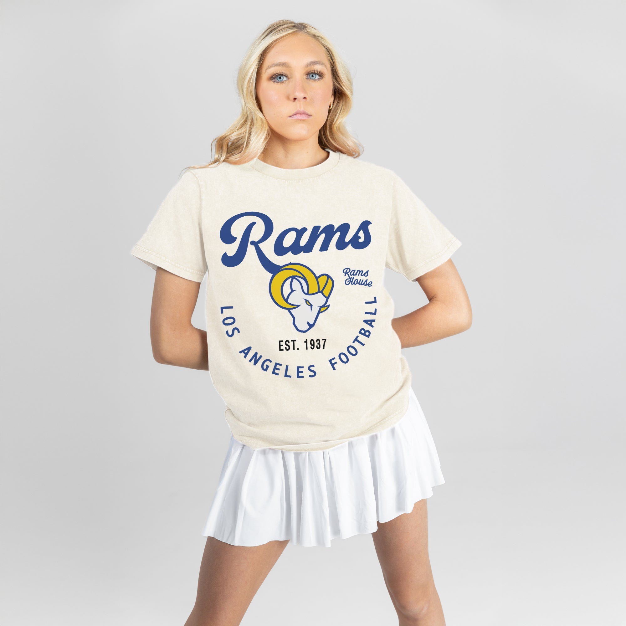 LOS ANGELES RAMS YOU KNOW OUR NAME CLASSIC FIT COTTON BLEND CREWNECK TEE