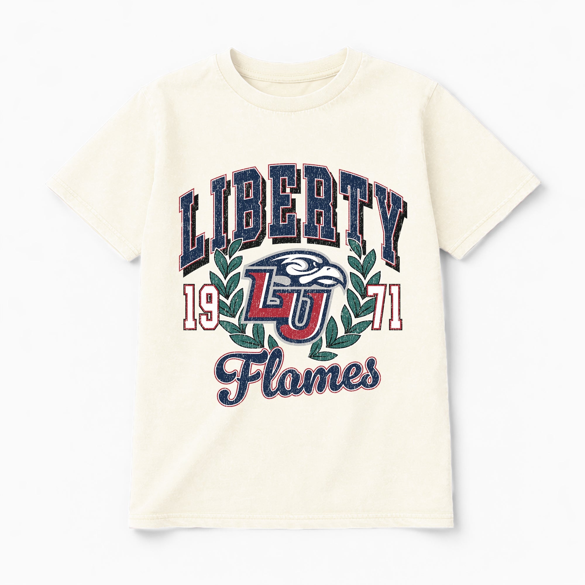 LIBERTY FLAMES RAISED ON VICTORY CLASSIC FIT COTTON BLEND CREWNECK TEE