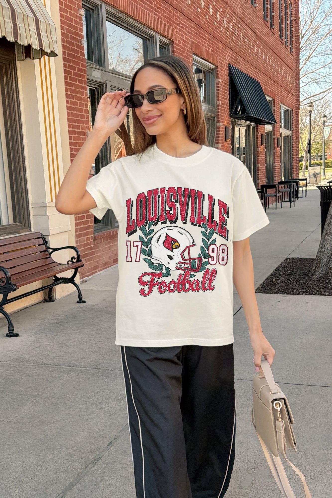 LOUISVILLE CARDINALS RAISED ON VICTORY CLASSIC FIT COTTON BLEND CREWNECK TEE