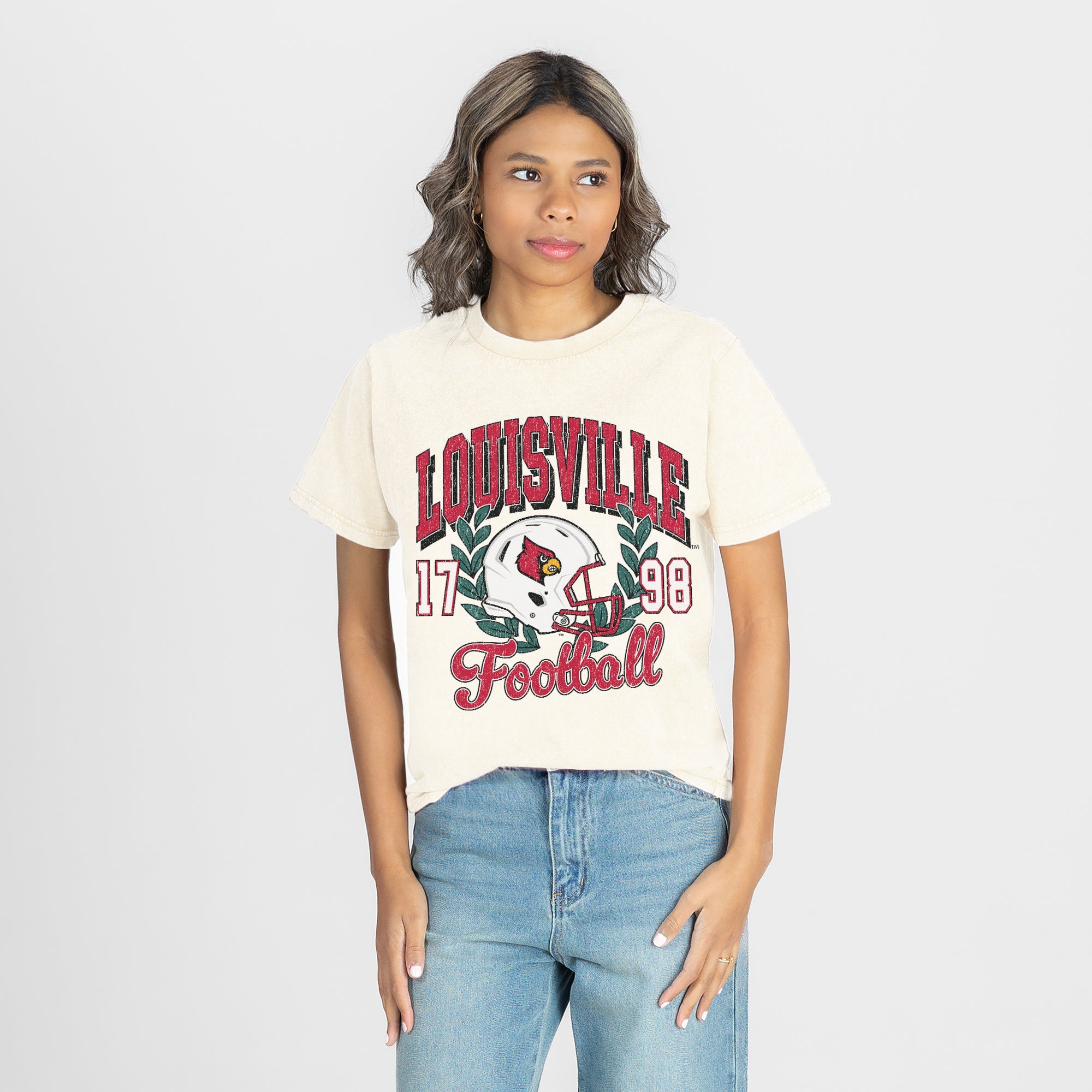 LOUISVILLE CARDINALS RAISED ON VICTORY CLASSIC FIT COTTON BLEND CREWNECK TEE