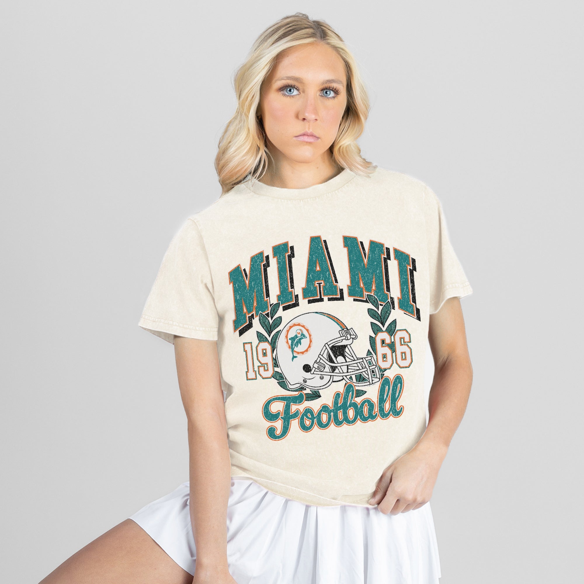 MIAMI DOLPHINS RAISED ON VICTORY CLASSIC FIT COTTON BLEND CREWNECK TEE