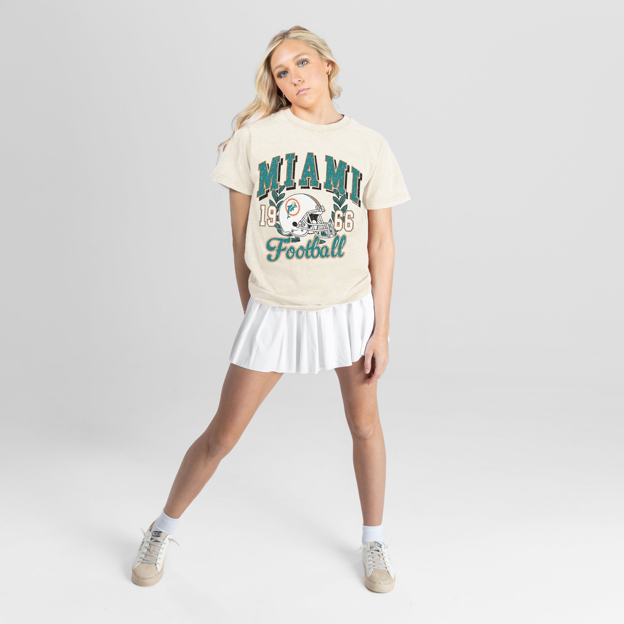 MIAMI DOLPHINS RAISED ON VICTORY CLASSIC FIT COTTON BLEND CREWNECK TEE